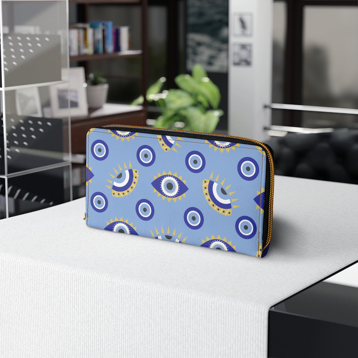 Evil Eye Zippered Wallet, Credit Card Cash Wallet for Women, Greek Evil Eye Gift, Mystical Zippered Wallet, Blue Evil Eye, Vegan Wallet Faux