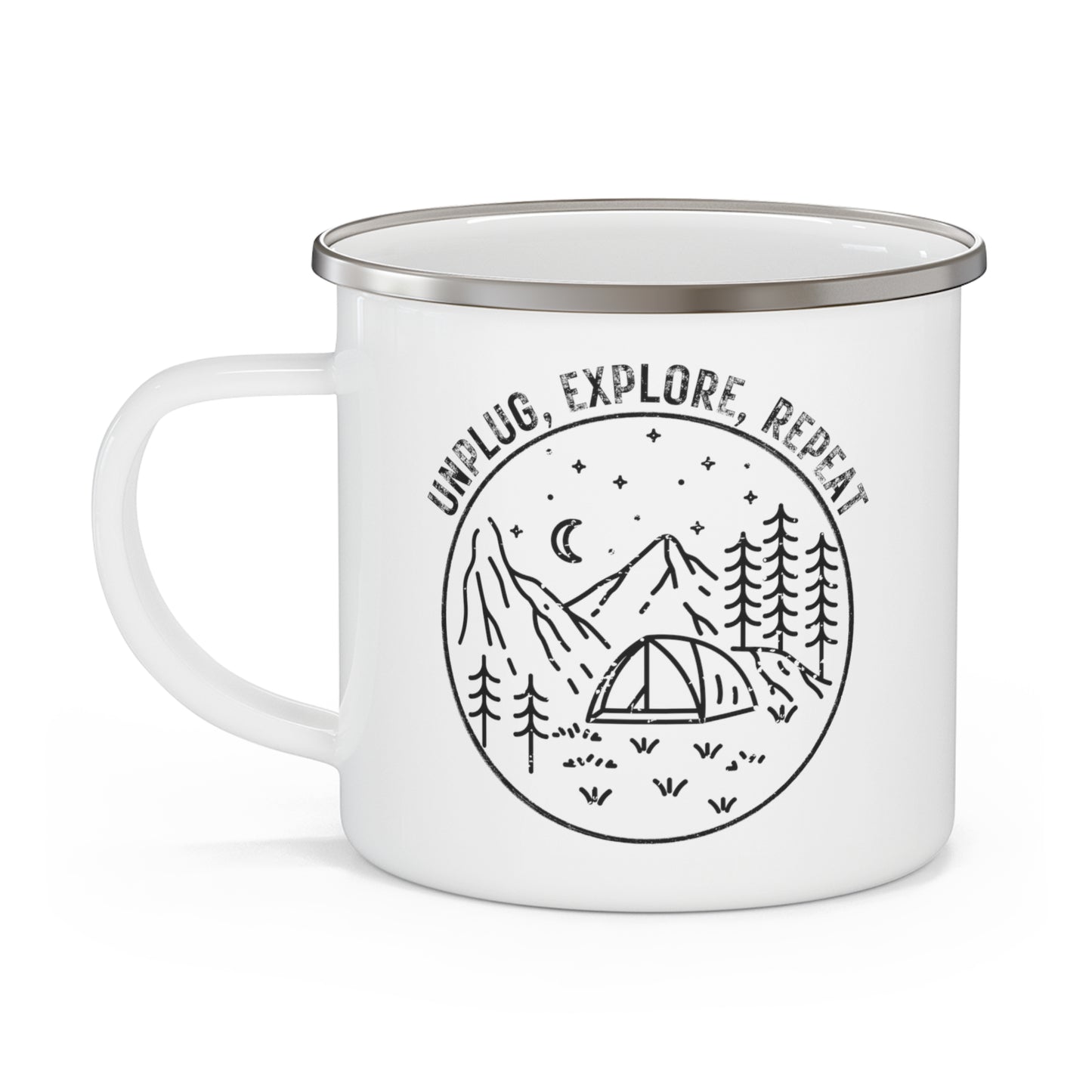 Explore mug, Camping Mug, Camping cup, RV cup, Enamel Camping Mug, enamel mug, Vacation cup, camping mugs, outdoor mugs, rugged mugs, 12 oz