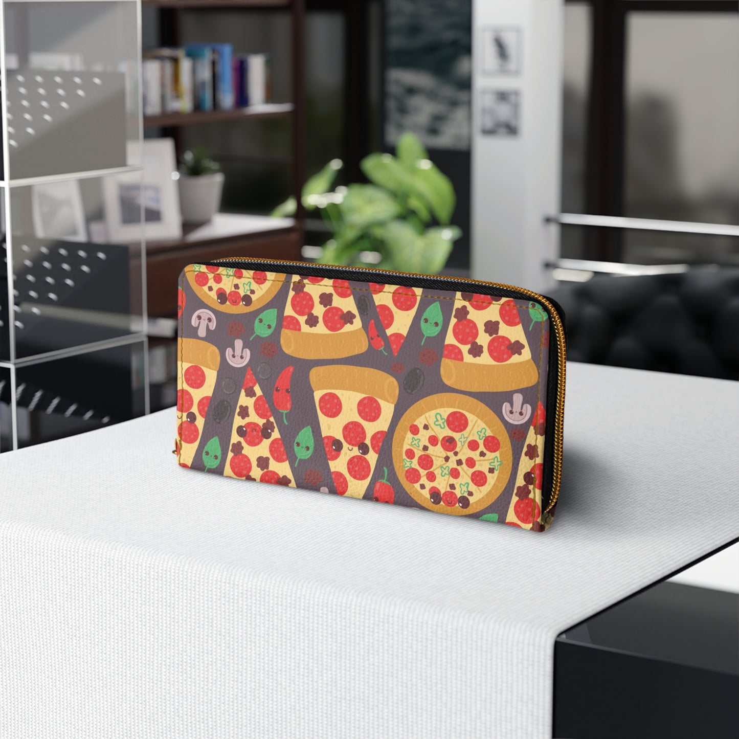 Kawaii Wallet Pizza Zippered Wallet for Women Zip Around Wallet Kawaii Print Clutch Credit Card Wallet Vegan Wallet Faux Pizza Lover Gift