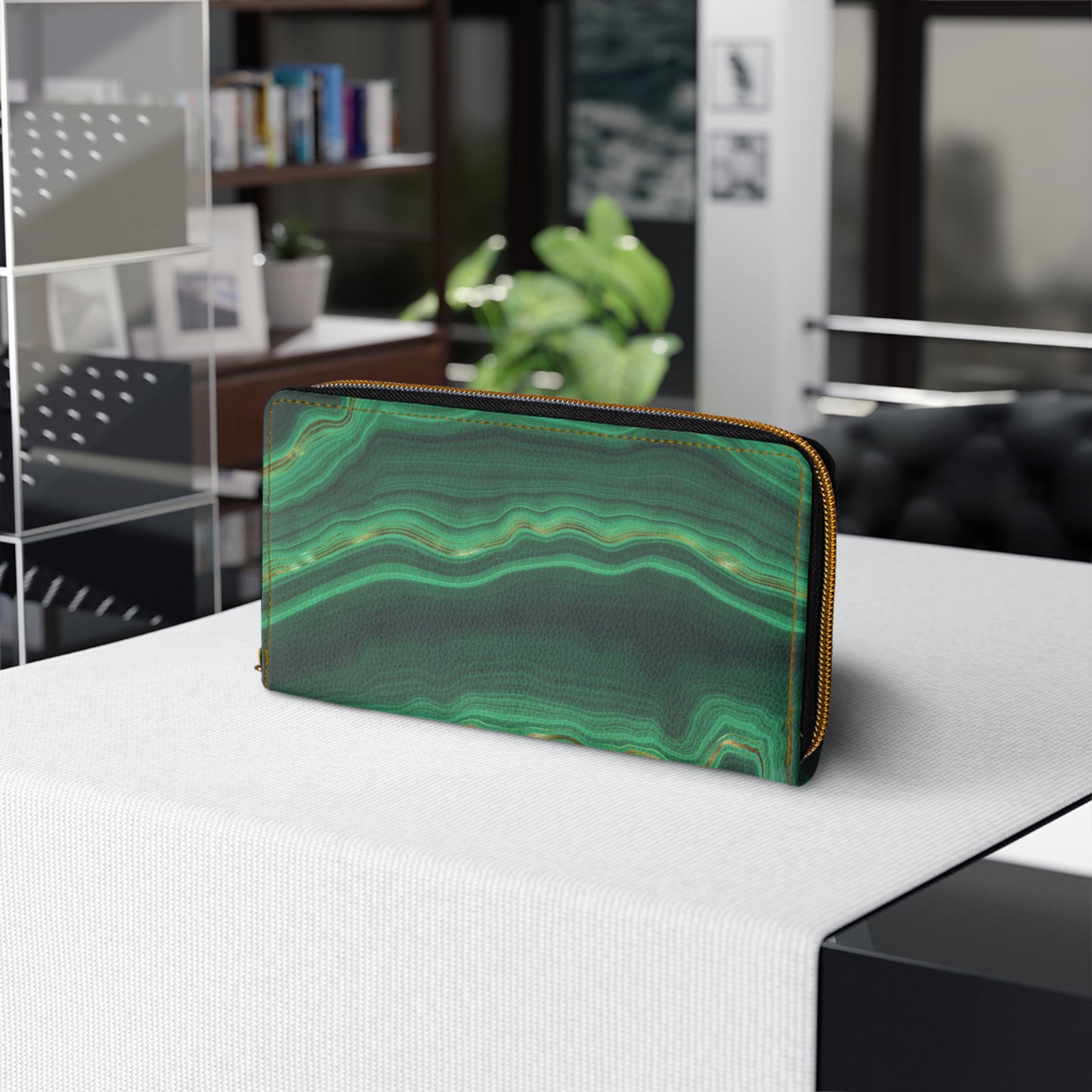 Geode Wallet, Green Crystal, Zippered Wallet Pattern, Zip Around Wallets for Women, Vegan Faux Leather Wallet, Boho Wallet,