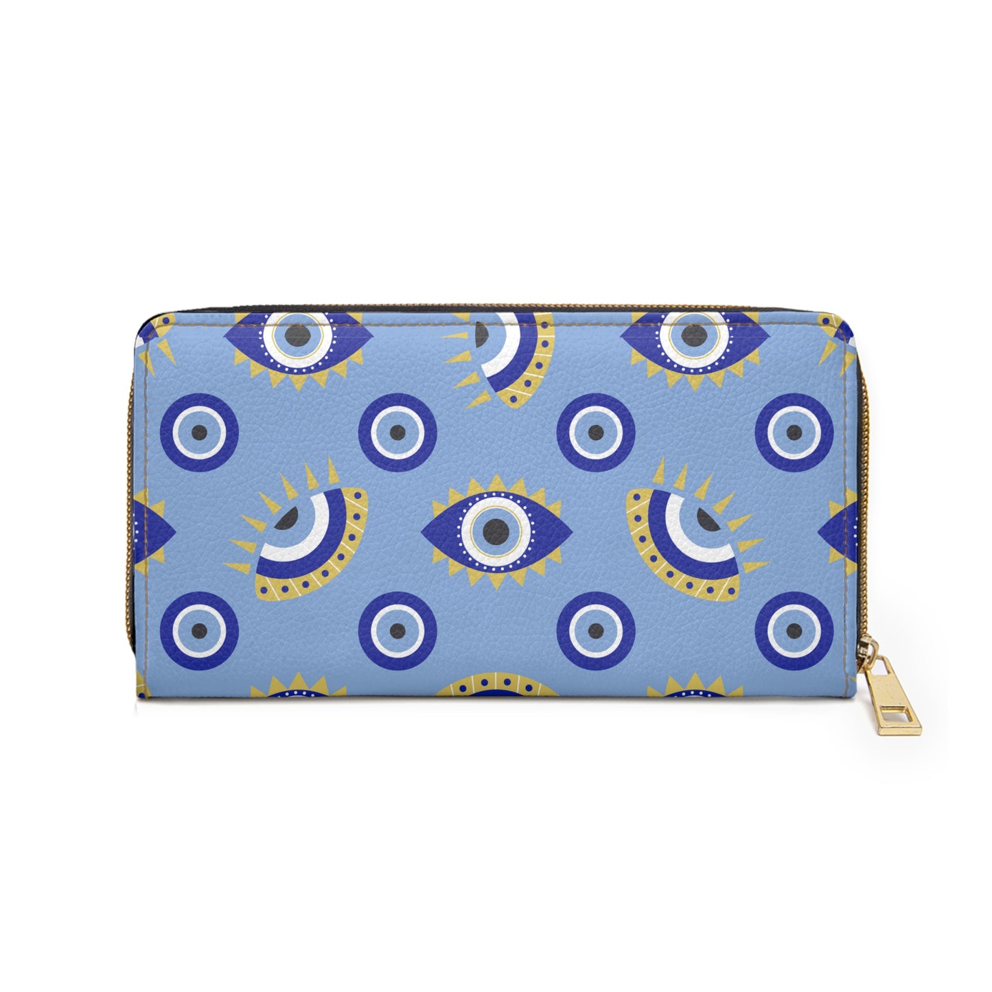 Evil Eye Zippered Wallet, Credit Card Cash Wallet for Women, Greek Evil Eye Gift, Mystical Zippered Wallet, Blue Evil Eye, Vegan Wallet Faux