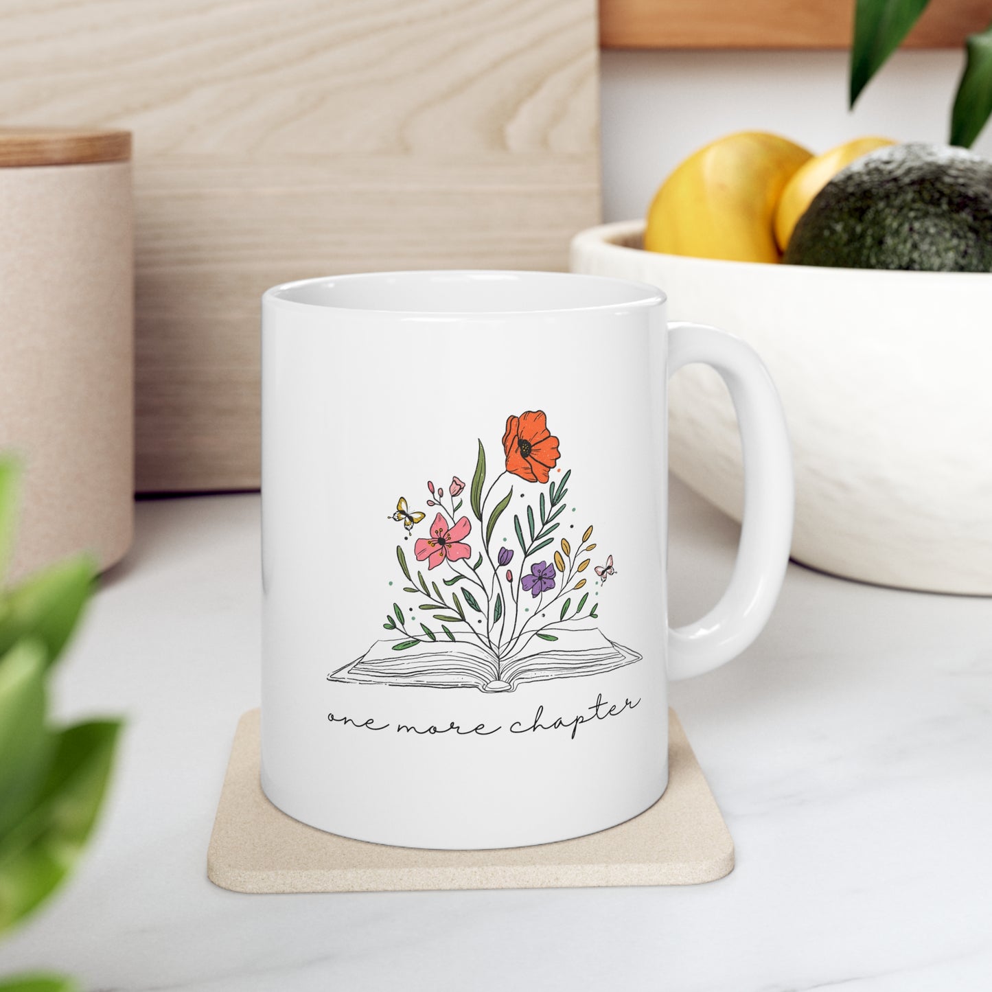 One More Chapter Mug, Book With Flowers Mug, Book Lover Mug, Librarian Gift, Bookish Mug, Books and Coffee Mug, Bookworm Mug, Bookish Gift