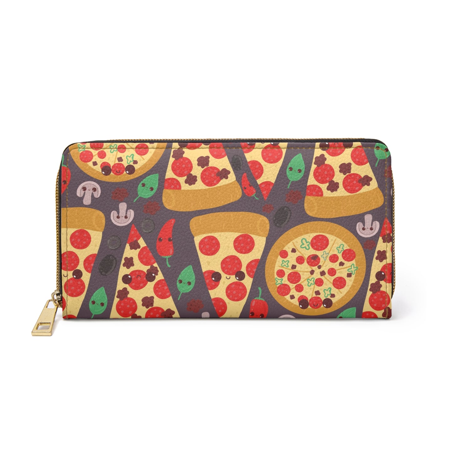 Kawaii Wallet Pizza Zippered Wallet for Women Zip Around Wallet Kawaii Print Clutch Credit Card Wallet Vegan Wallet Faux Pizza Lover Gift