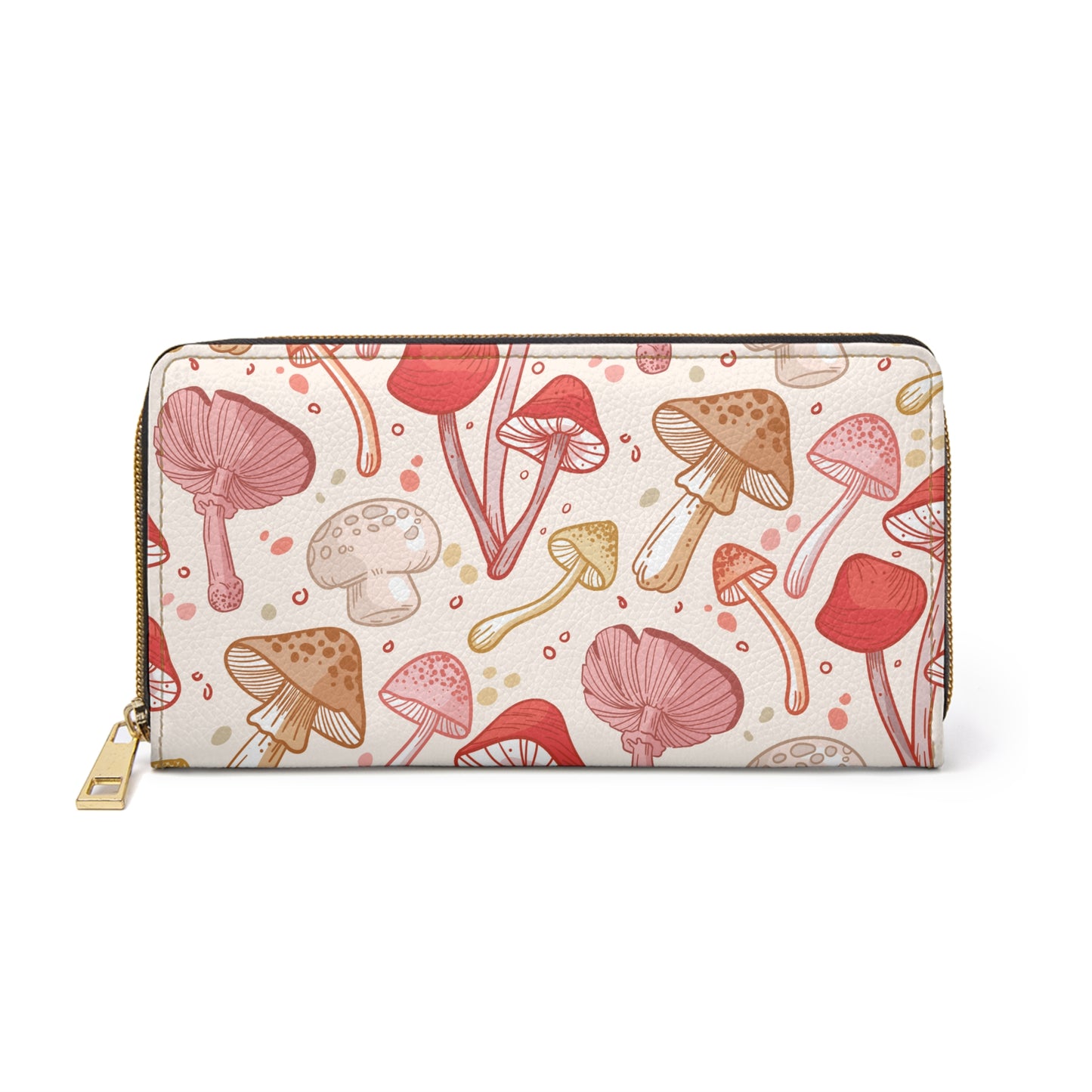 Mushroom Wallet, Cottagecore Gifts For Her, Zip Around Wallets for Women, Vegan Wallet, Faux Leather Patterned Fungi Clutch, Cute Printed
