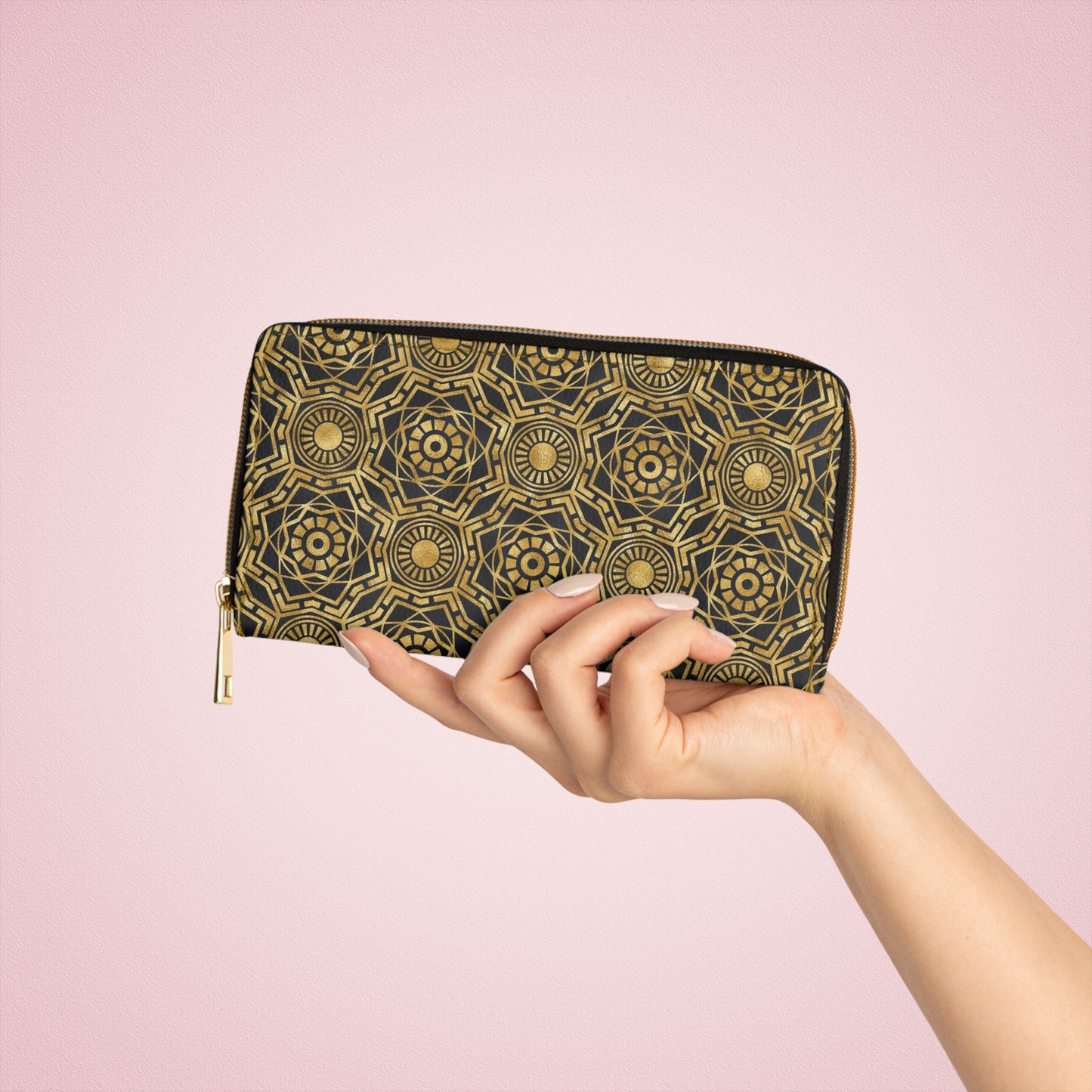Art Deco Wallet, Zippered Wallet Pattern, Credit Vegan Card Wallet, Faux Leather Zip Around Wallets for Women, Cute Printed Checkbook Wallet
