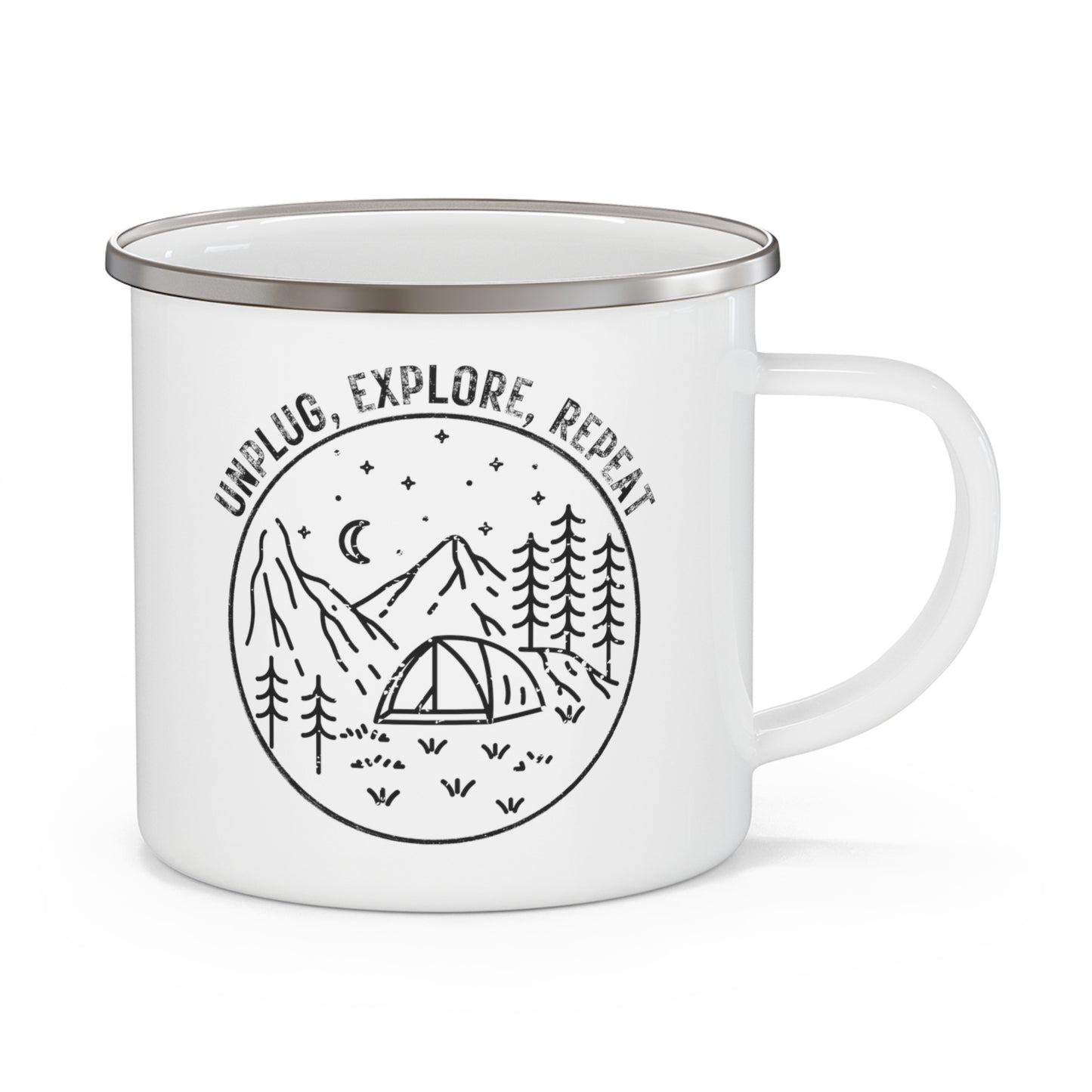 Explore mug, Camping Mug, Camping cup, RV cup, Enamel Camping Mug, enamel mug, Vacation cup, camping mugs, outdoor mugs, rugged mugs, 12 oz