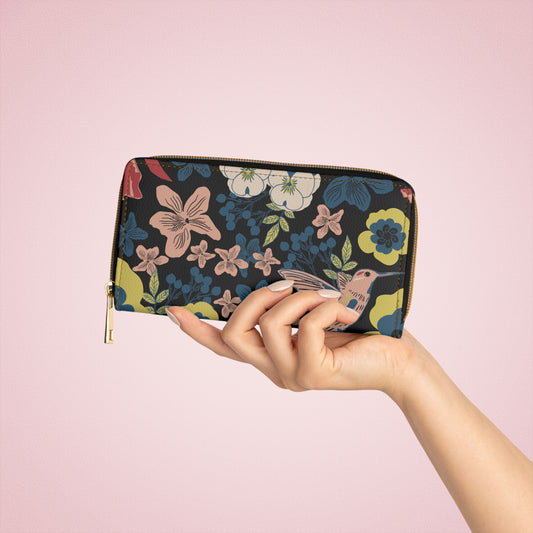 Cottagecore Floral Boho Wallet Zippered Wallet for Women Zip Around Wallet Botanical Print Clutch Credit Card Wallet Vegan Wallet Faux