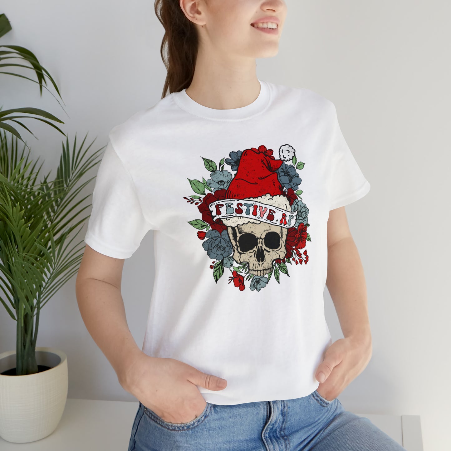 Festive AF T-Shirt, Christmas Skull TShirt, Goth Christmas, Boho Christmas Shirt, Funny Christmas Tee, Funny Holiday, Floral Christmas