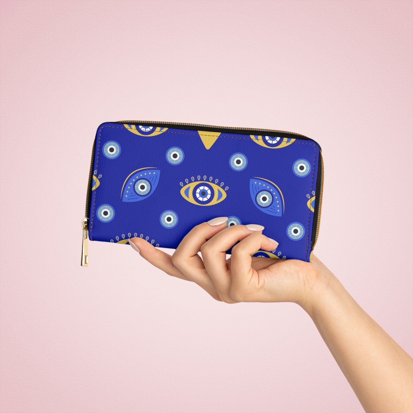 Evil Eye Wallet Zippered, Wallet for Women, Greek Evil Eye Gift, Mystical Zippered Credit Card Wallet, Blue Evil Eye, Vegan Wallet, Turkish