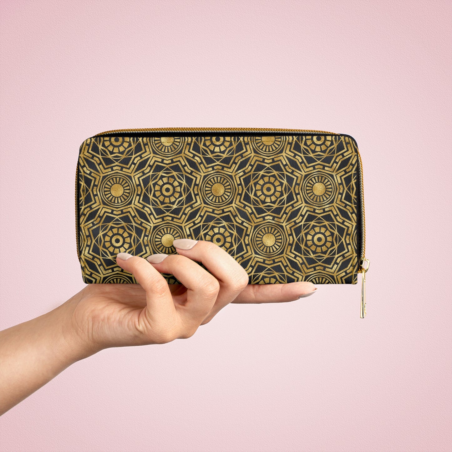 Art Deco Wallet, Zippered Wallet Pattern, Credit Vegan Card Wallet, Faux Leather Zip Around Wallets for Women, Cute Printed Checkbook Wallet