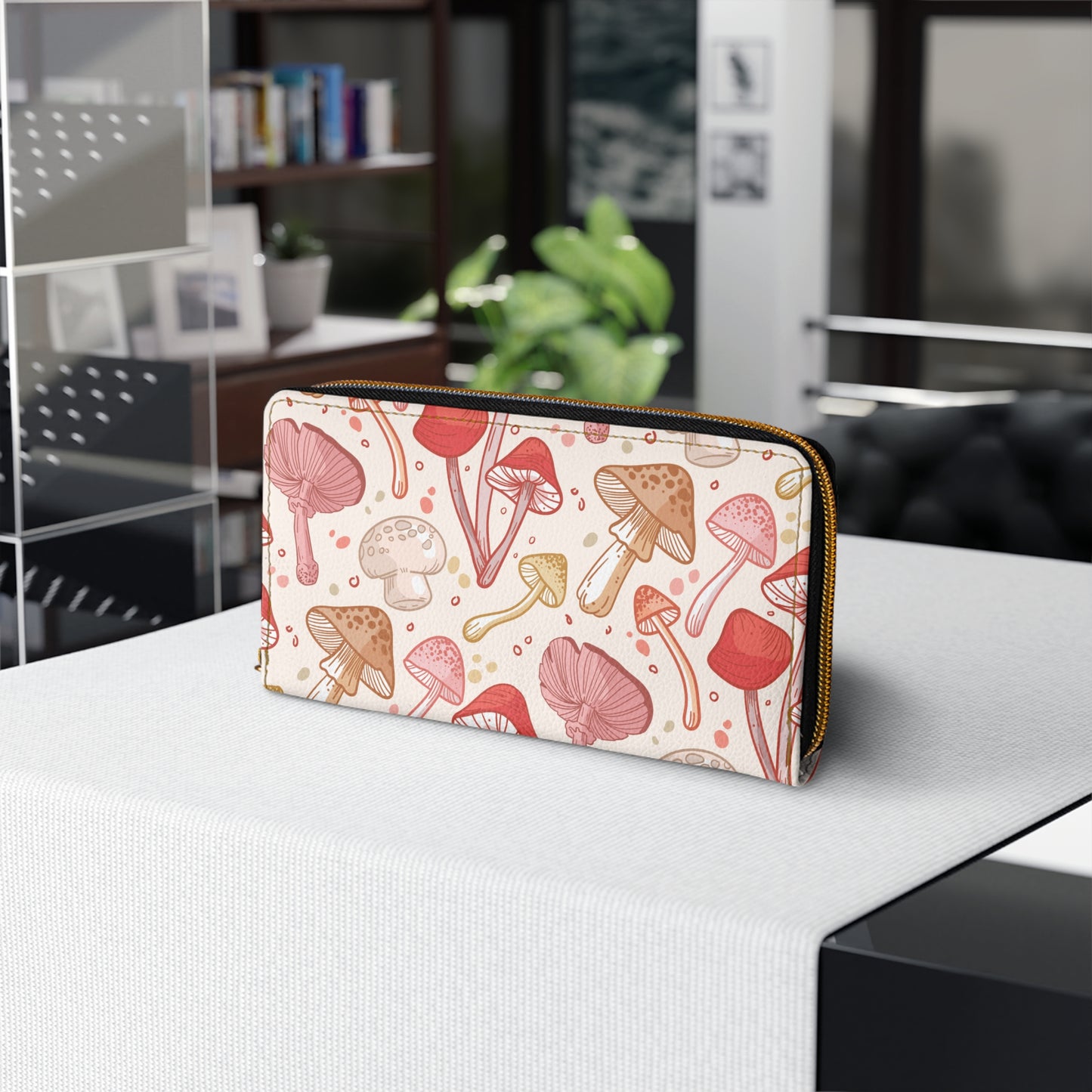 Mushroom Wallet, Cottagecore Gifts For Her, Zip Around Wallets for Women, Vegan Wallet, Faux Leather Patterned Fungi Clutch, Cute Printed