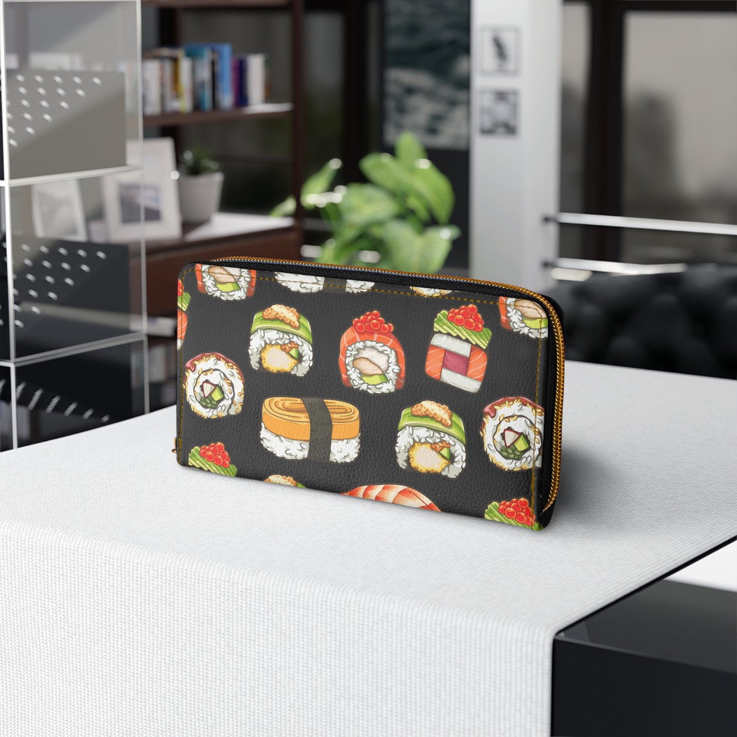 Sushi Wallet, Sushi Lover Gift, Vegan Faux Leather Wallet, Zip Around Clutch for Women, Patterned Sustainable Zip Wallet, Foodie Gift Girls