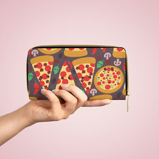 Kawaii Wallet Pizza Zippered Wallet for Women Zip Around Wallet Kawaii Print Clutch Credit Card Wallet Vegan Wallet Faux Pizza Lover Gift