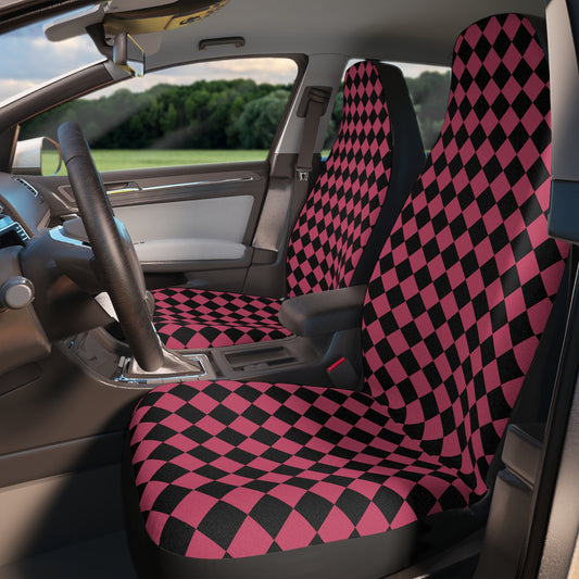 Retro Seat Covers Pink Checkerboard Car Seat Covers Retro Car Seat Covers Accessories Plaid Car Seat Cover Boho Seat Covers Hot Pink Vehicle