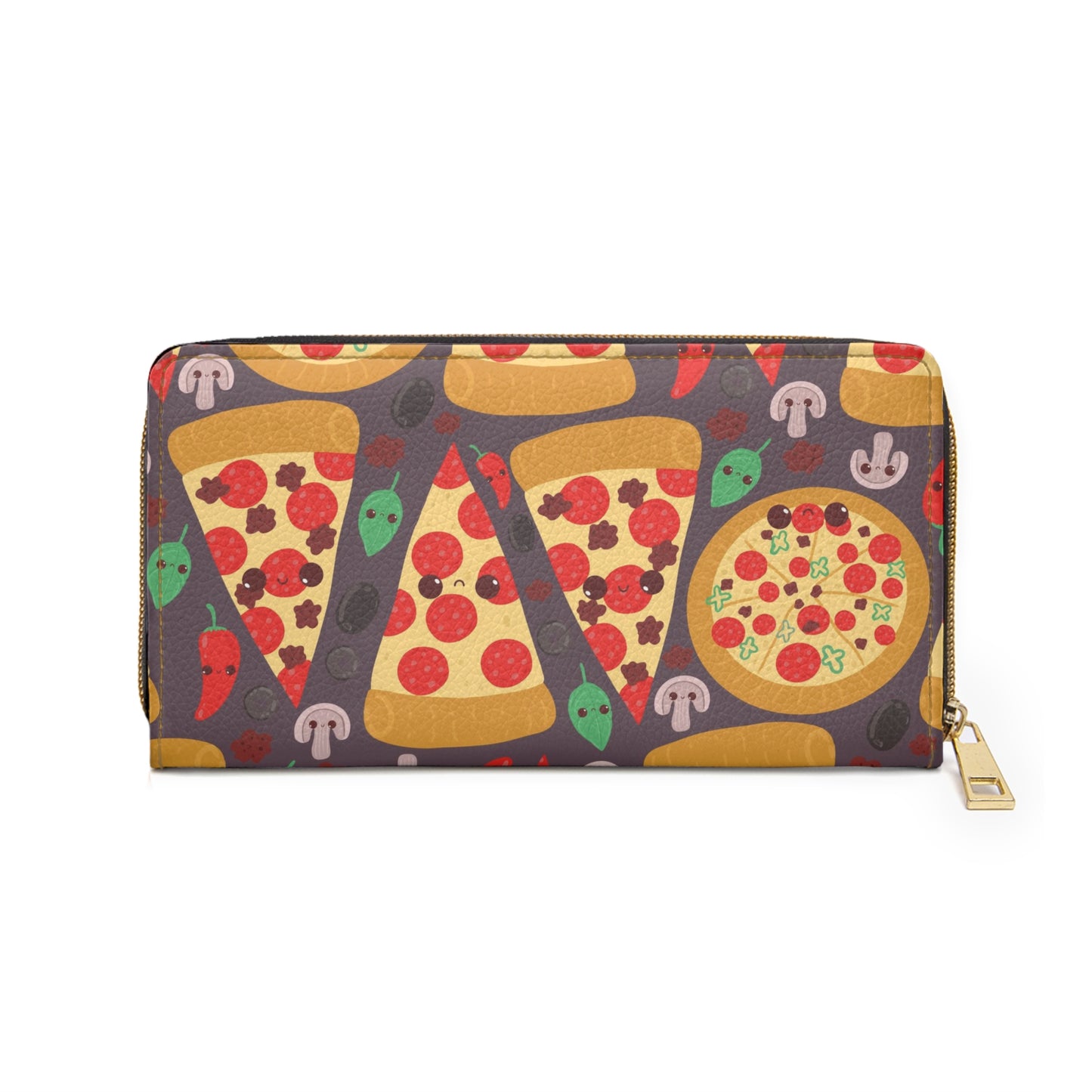 Kawaii Wallet Pizza Zippered Wallet for Women Zip Around Wallet Kawaii Print Clutch Credit Card Wallet Vegan Wallet Faux Pizza Lover Gift