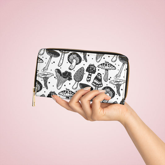 Cottagecore Mushroom Wallet, Zippered Wallet for Women, Cottagecore Aesthetic, Credit Card Wallet, Vegan Faux Leather Clutch, Dark Academia