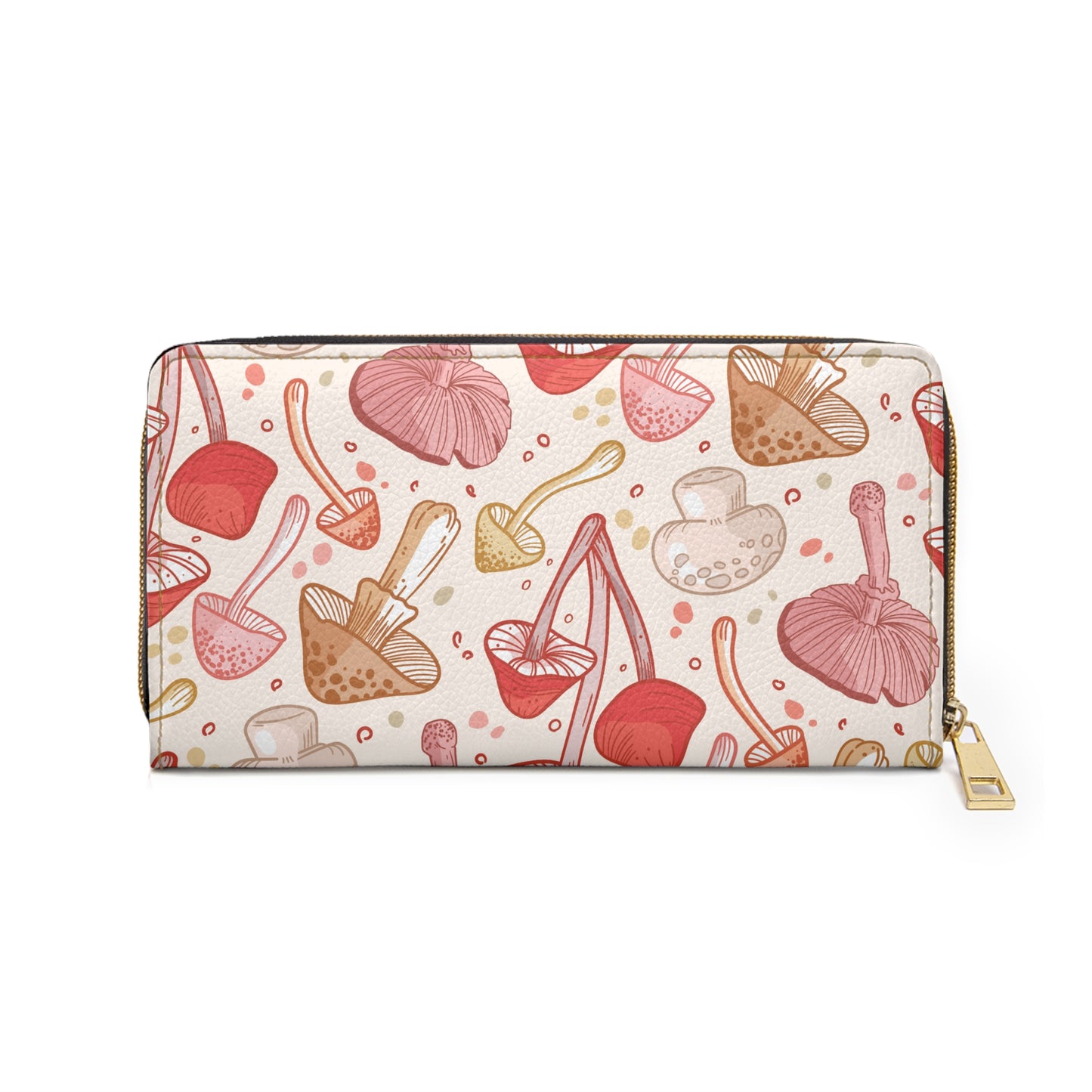 Mushroom Wallet, Cottagecore Gifts For Her, Zip Around Wallets for Women, Vegan Wallet, Faux Leather Patterned Fungi Clutch, Cute Printed