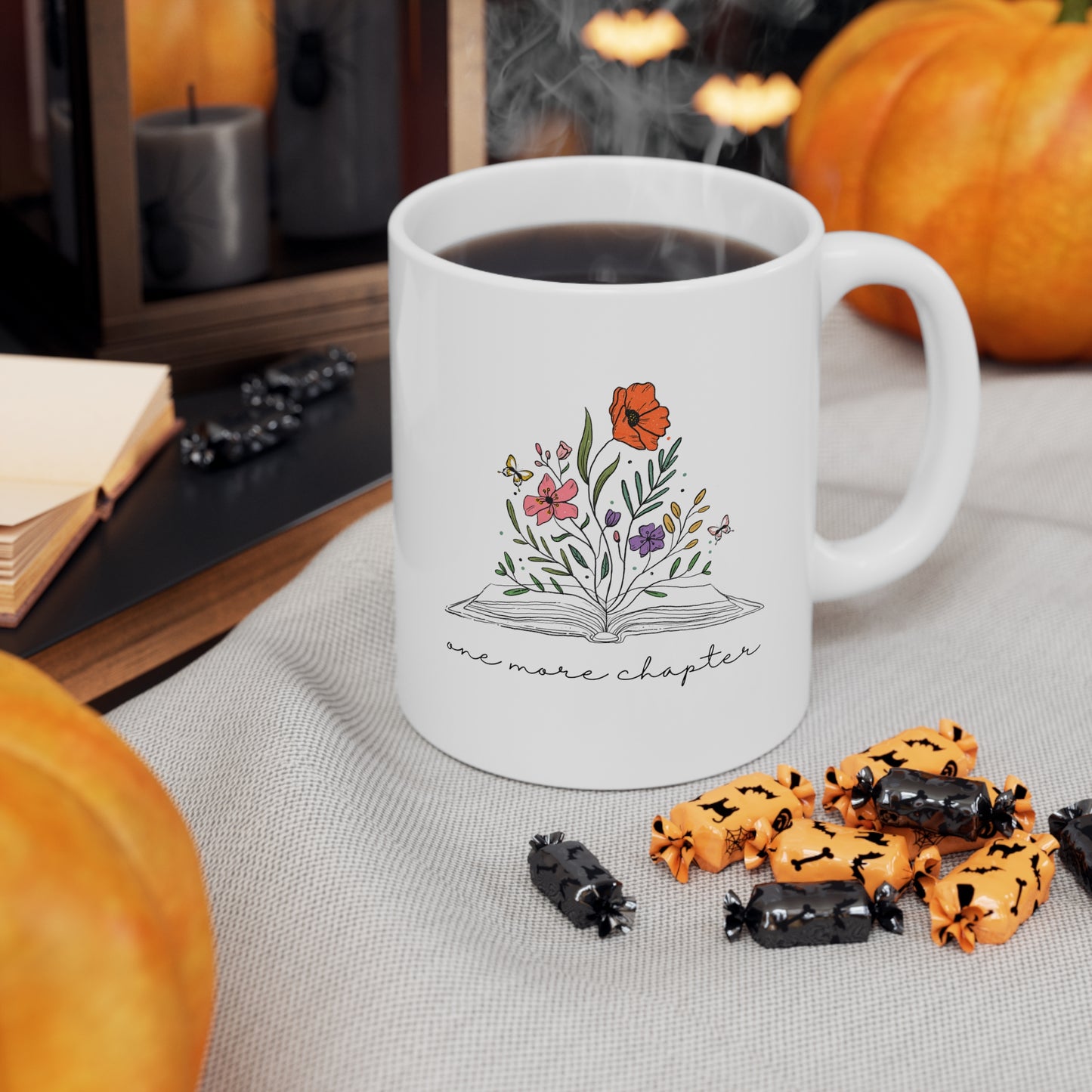 One More Chapter Mug, Book With Flowers Mug, Book Lover Mug, Librarian Gift, Bookish Mug, Books and Coffee Mug, Bookworm Mug, Bookish Gift