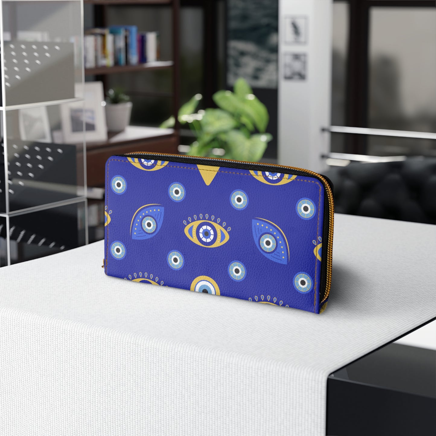 Evil Eye Wallet Zippered, Wallet for Women, Greek Evil Eye Gift, Mystical Zippered Credit Card Wallet, Blue Evil Eye, Vegan Wallet, Turkish