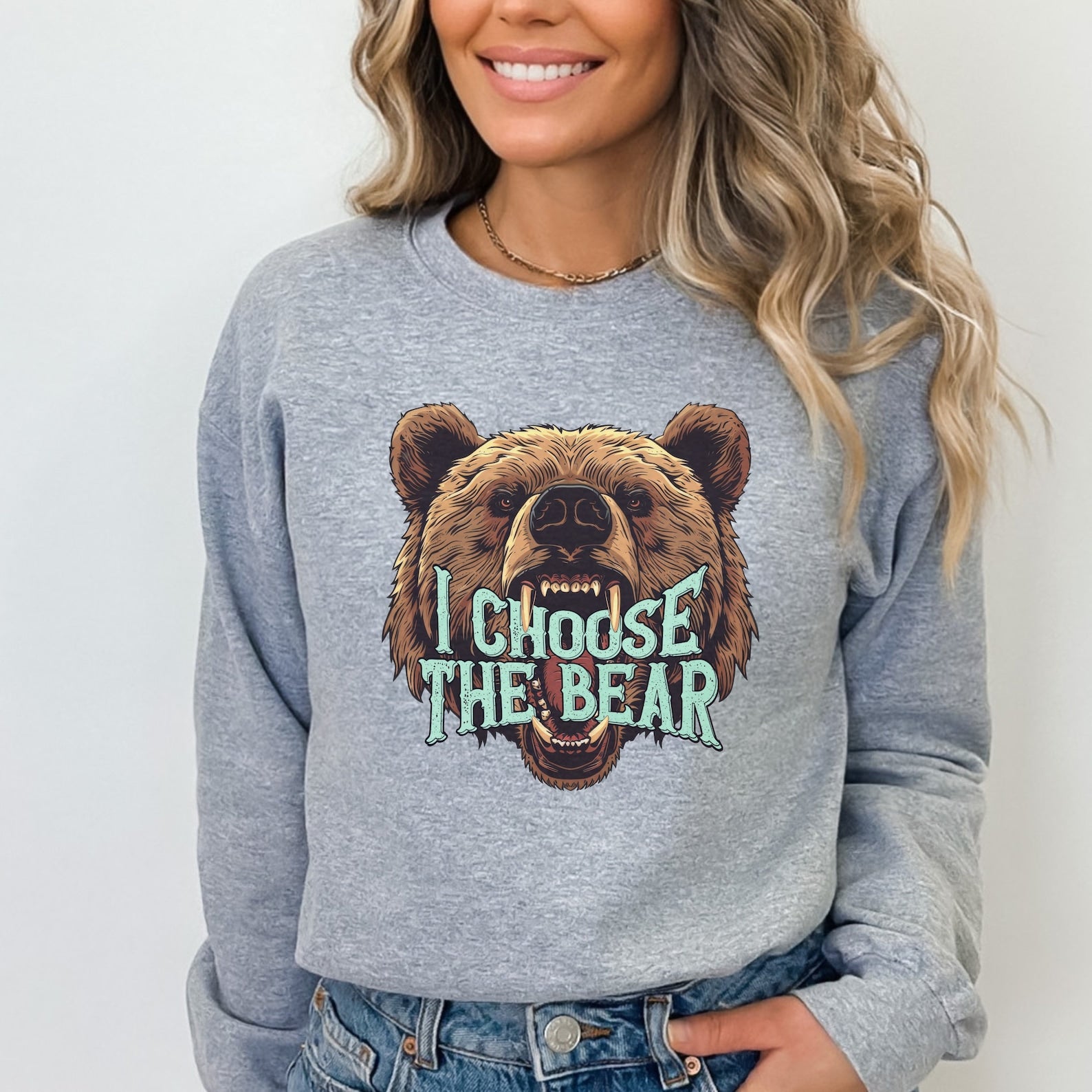 I Choose The Bear Sweatshirt Team Bear Vs Man Womens Rights Shirt Man or Bear TikTok 4B Movement Funny Feminist Smash the Patriarchy Sport Grey Gray