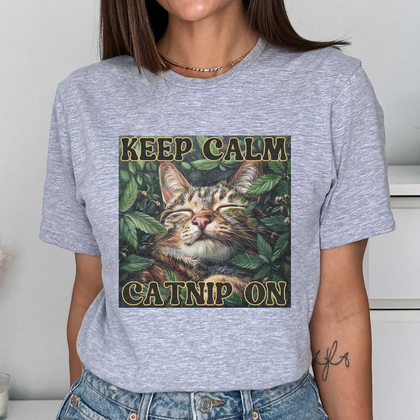 Keep Calm Shirt Keep Calm Catnip On T-Shirt Crazy Cat Shirt Weirdcore Shirt Funny Anxiety Tee Mental Health Awareness T Shirt Weird Shirts