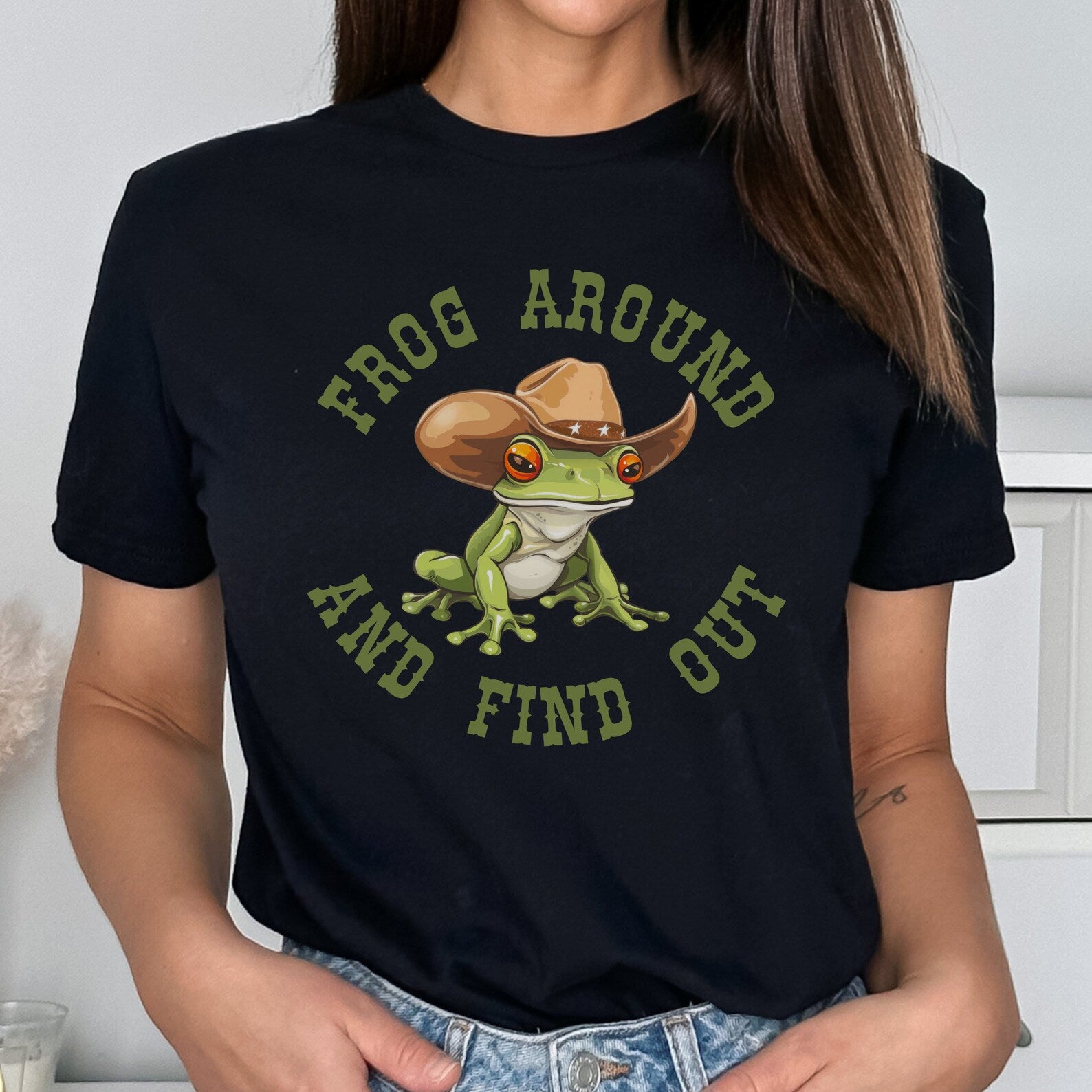 Cowboy Frog Around and Find Out Shirt Weirdcore Shirt Funny T Shirt Weird Shirts Frog Tee You Just Yee'd Your Last Haw Cool Graphic T-Shirt black