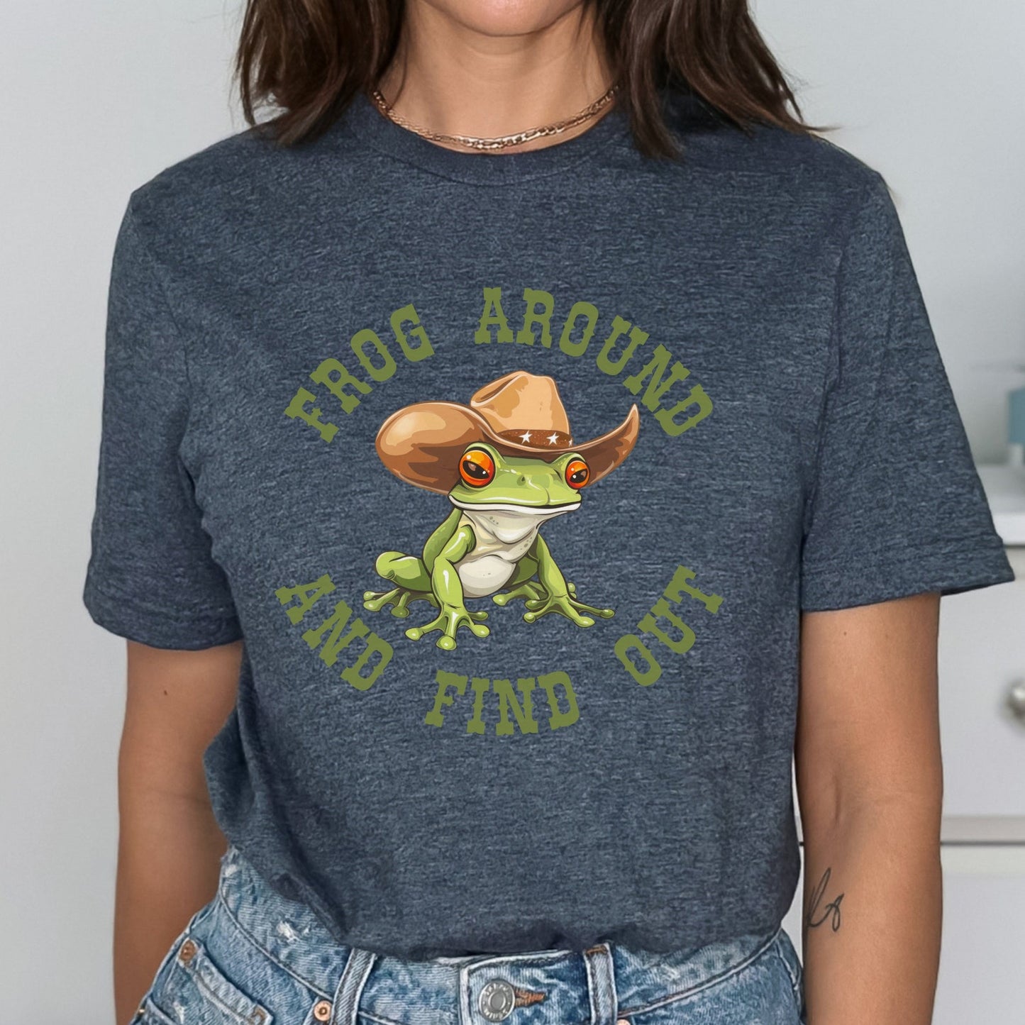 Cowboy Frog Around and Find Out Shirt Weirdcore Shirt Funny T Shirt Weird Shirts Frog Tee You Just Yee'd Your Last Haw Cool Graphic T-Shirt heather grey gray