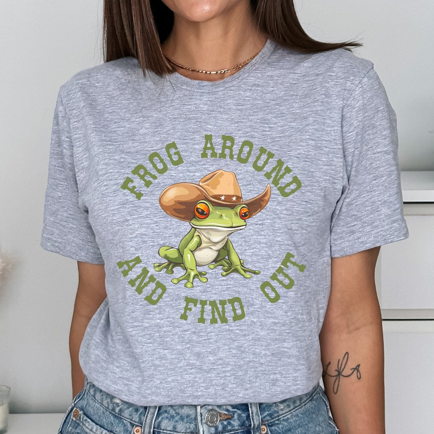 Cowboy Frog Around and Find Out Shirt Weirdcore Shirt Funny T Shirt Weird Shirts Frog Tee You Just Yee'd Your Last Haw Cool Graphic T-Shirt sport grey gray