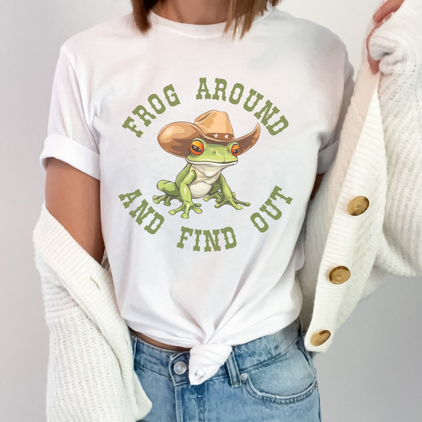 Cowboy Frog Around and Find Out Shirt Weirdcore Shirt Funny T Shirt Weird Shirts Frog Tee You Just Yee'd Your Last Haw Cool Graphic T-Shirt white