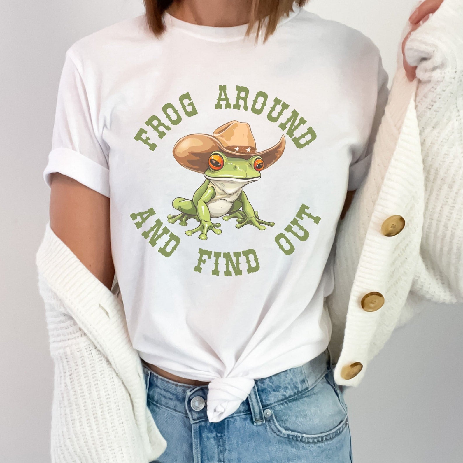 Cowboy Frog Around and Find Out Shirt Weirdcore Shirt Funny T Shirt Weird Shirts Frog Tee You Just Yee'd Your Last Haw Cool Graphic T-Shirt white