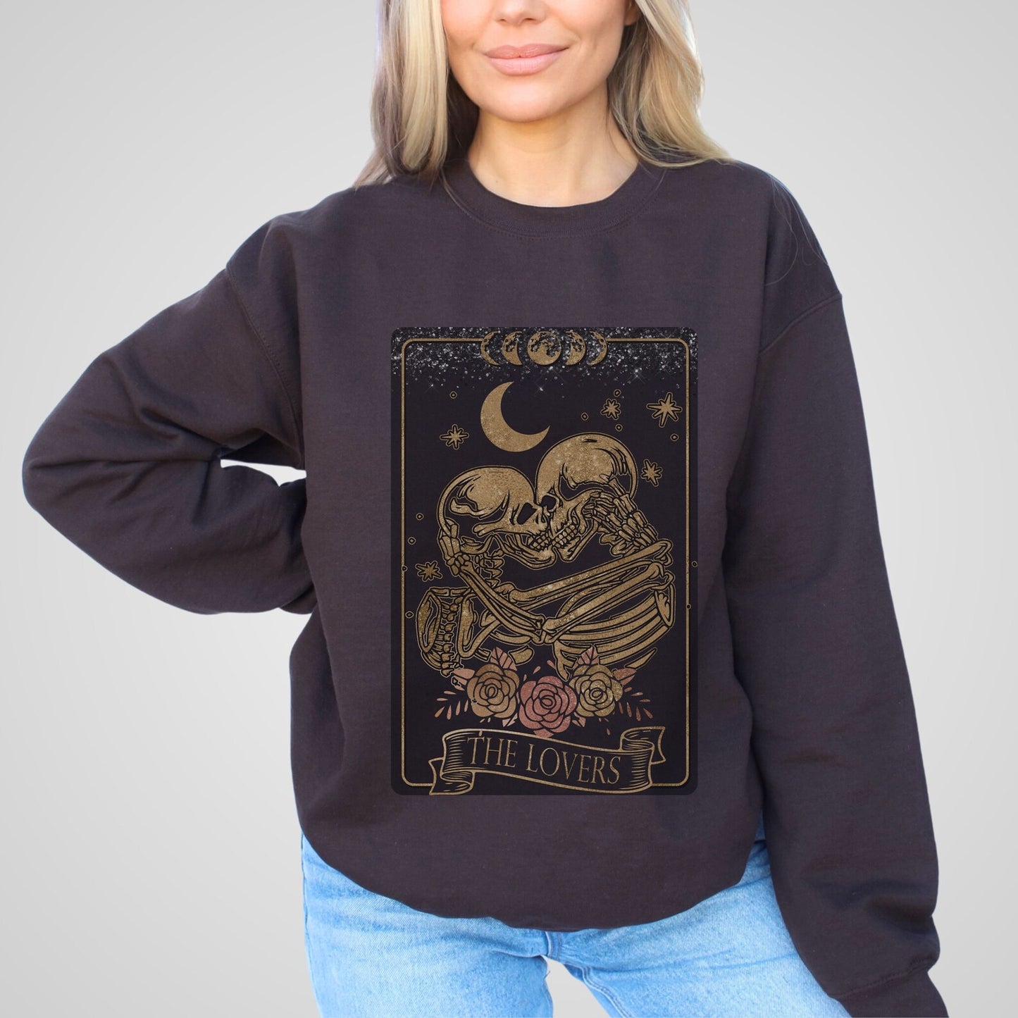 The Lovers Tarot Card Sweatshirt Spiritual Sweatshirt Skelton Tarot Witchy Gifts Dark Academia Emo Mystic Sweater Witchy Astrology Clothing