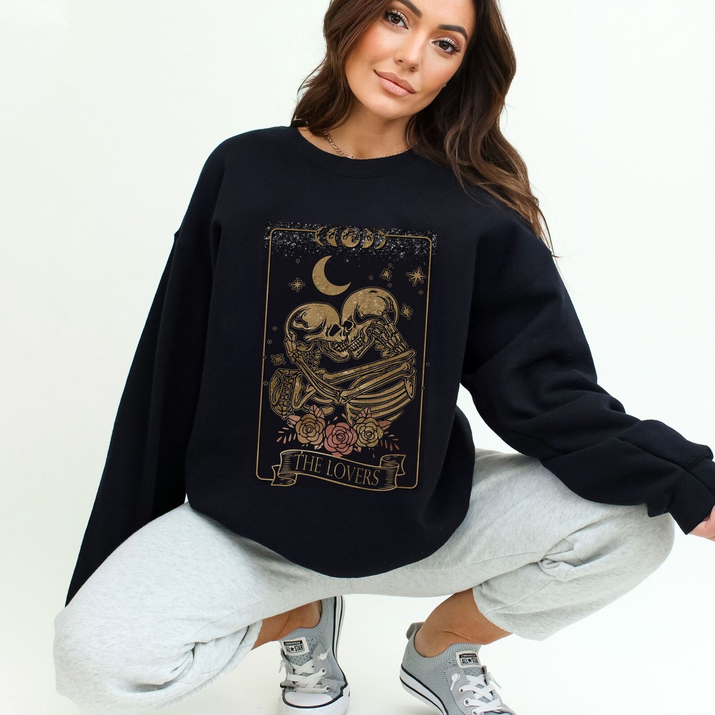 The Lovers Tarot Card Sweatshirt Spiritual Sweatshirt Skelton Tarot Witchy Gifts Dark Academia Emo Mystic Sweater Witchy Astrology Clothing