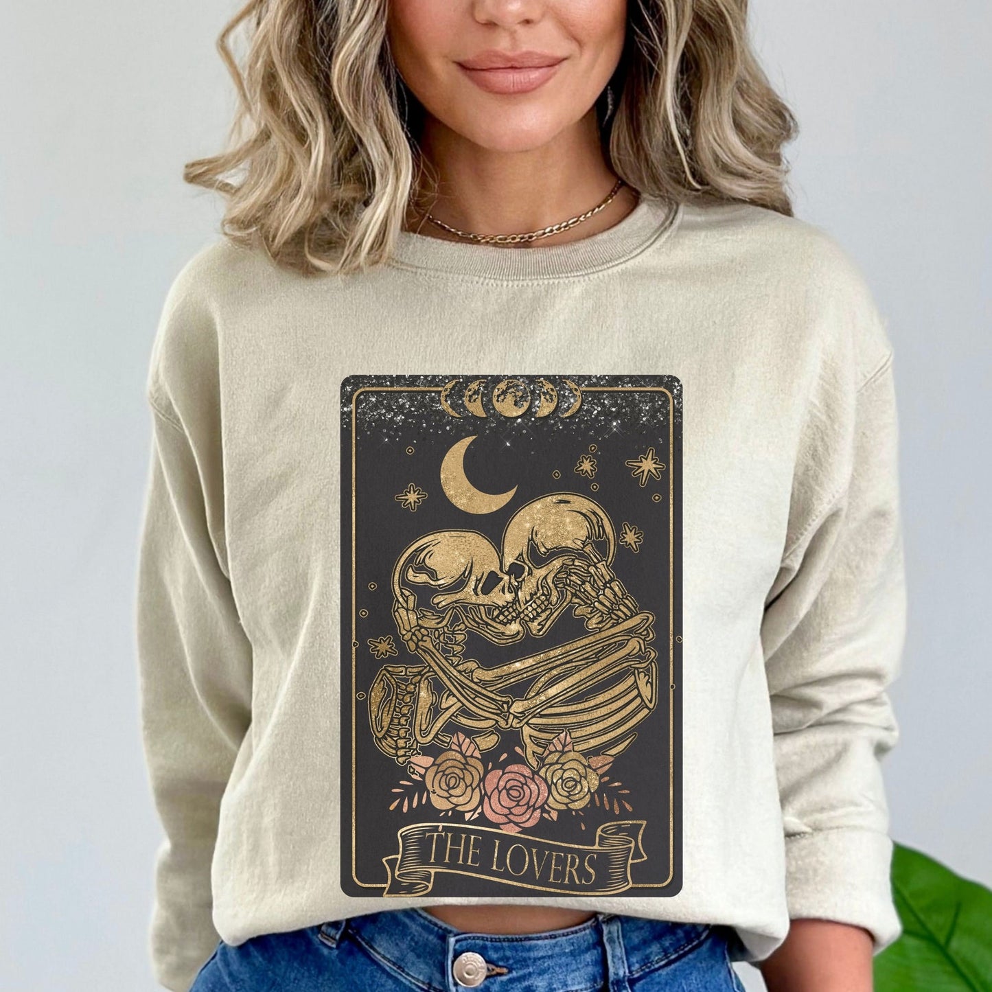 The Lovers Tarot Card Sweatshirt Spiritual Sweatshirt Skelton Tarot Witchy Gifts Dark Academia Emo Mystic Sweater Witchy Astrology Clothing