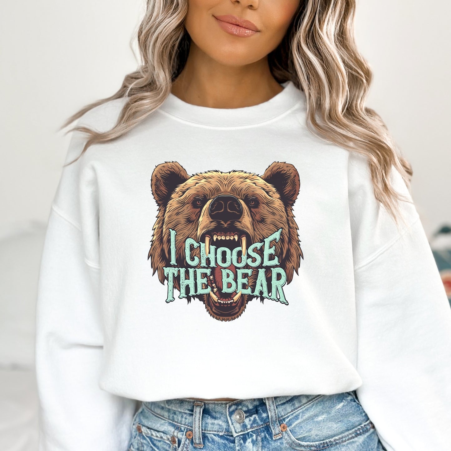 I Choose The Bear Sweatshirt Team Bear Vs Man Womens Rights Shirt Man or Bear TikTok 4B Movement Funny Feminist Smash the Patriarchy White