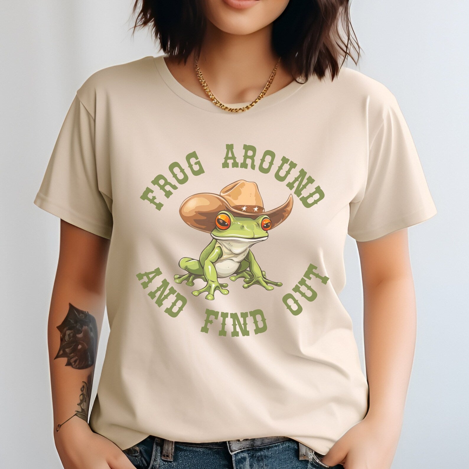 Cowboy Frog Around and Find Out Shirt Weirdcore Shirt Funny T Shirt Weird Shirts Frog Tee You Just Yee'd Your Last Haw Cool Graphic T-Shirt sand