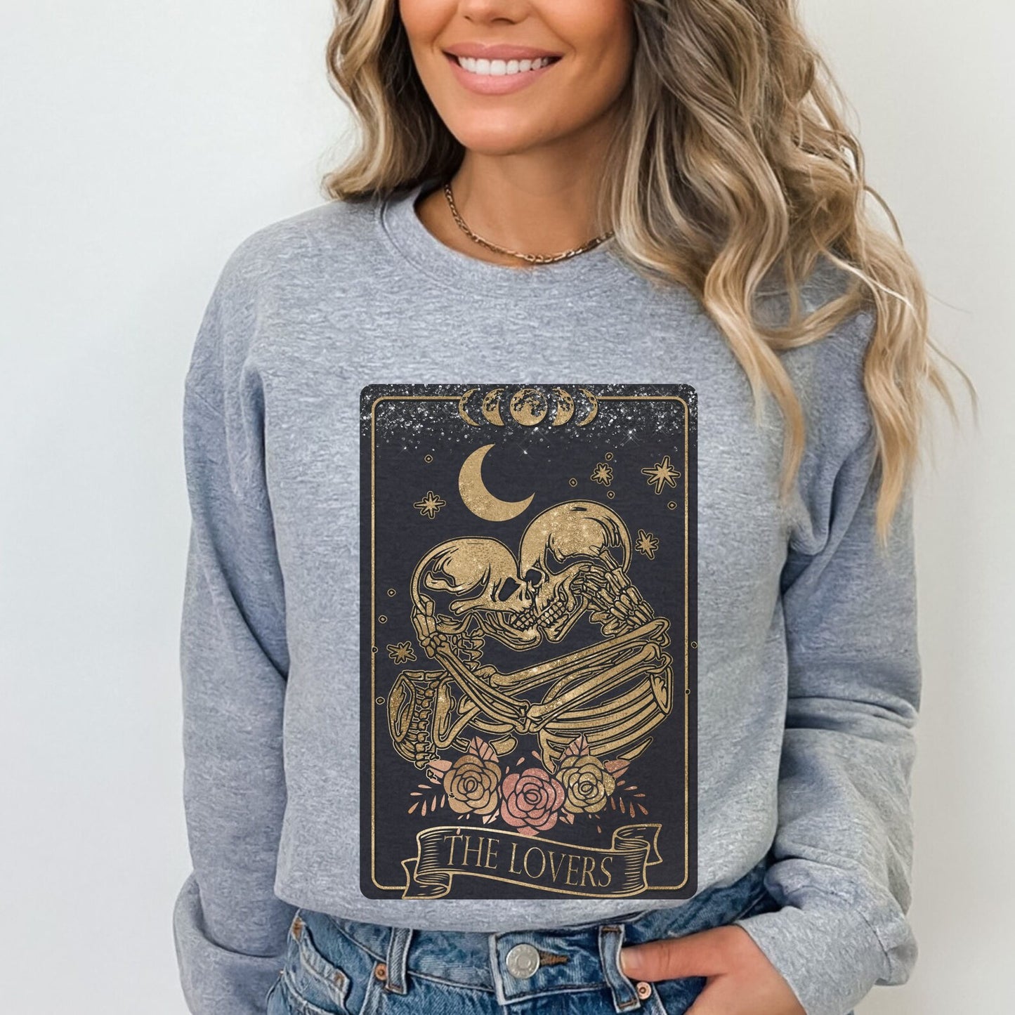 The Lovers Tarot Card Sweatshirt Spiritual Sweatshirt Skelton Tarot Witchy Gifts Dark Academia Emo Mystic Sweater Witchy Astrology Clothing
