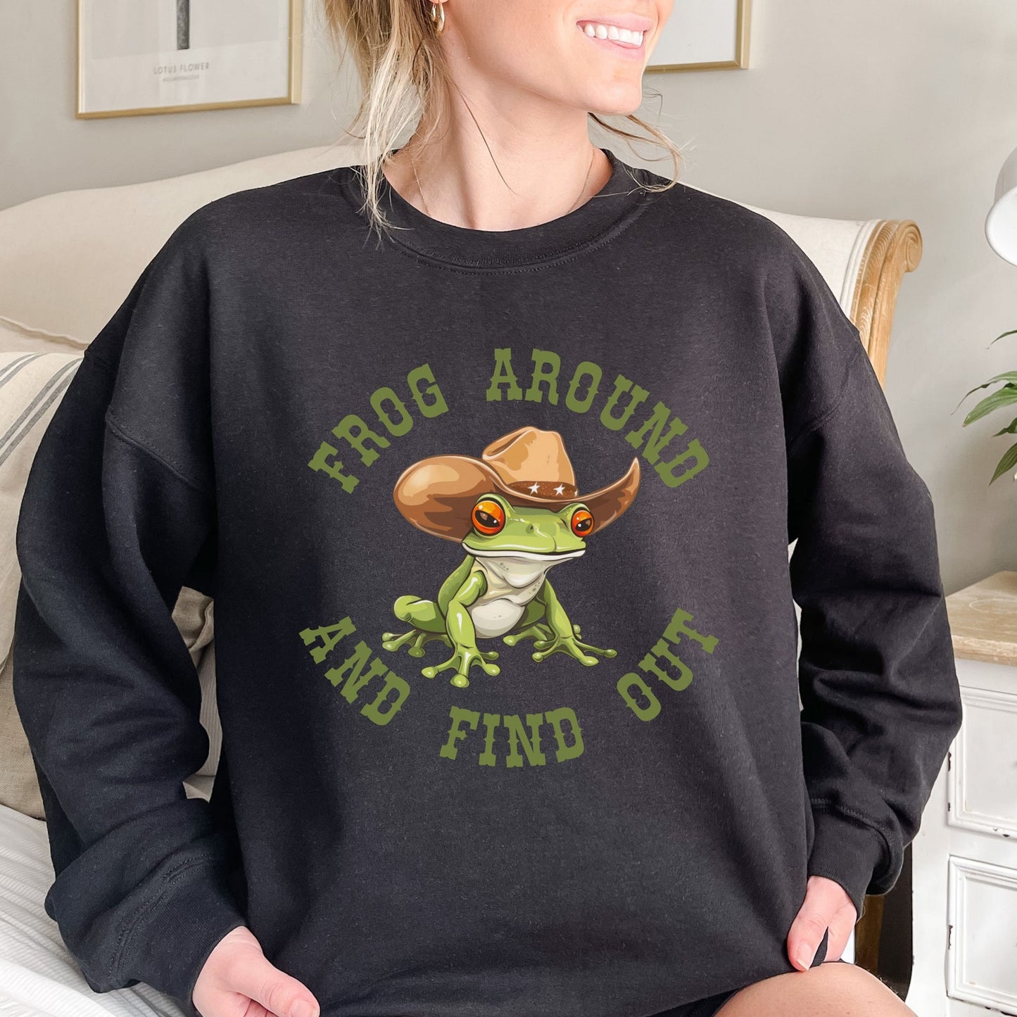 Cowboy Frog Around and Find Out Sweater Weirdcore Sweatshirt Funny Shirt Weird Sweater Frog Sweat You Just Yee'd Your Last Haw Cool Graphic Sweatshirt black