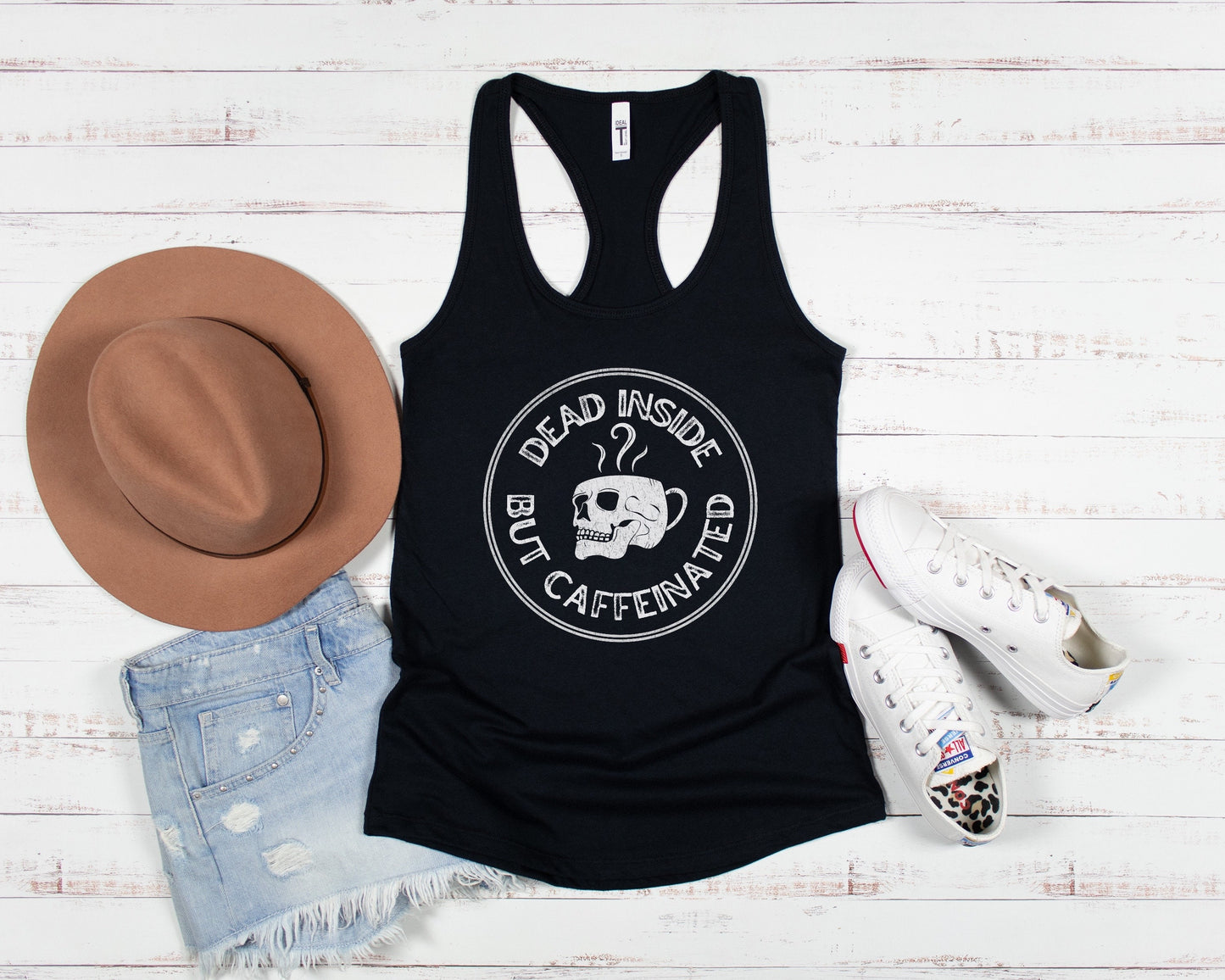 Dead inside but caffeinated Shirt, Skull Tank Top, Dead inside Tee, Caffeine shirt, Coffee shirt, Coffee lover gift, Skeleton shirt, Coffee