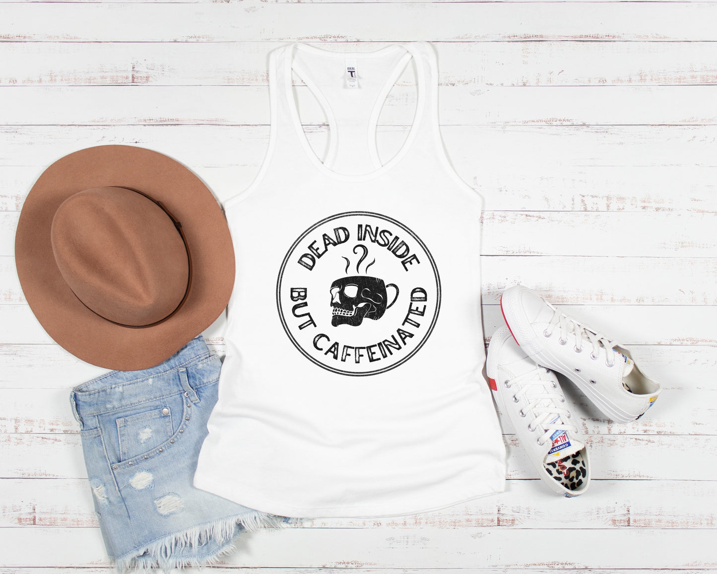 Dead inside but caffeinated Shirt, Skull Tank Top, Dead inside Tee, Caffeine shirt, Coffee shirt, Coffee lover gift, Skeleton shirt, Coffee