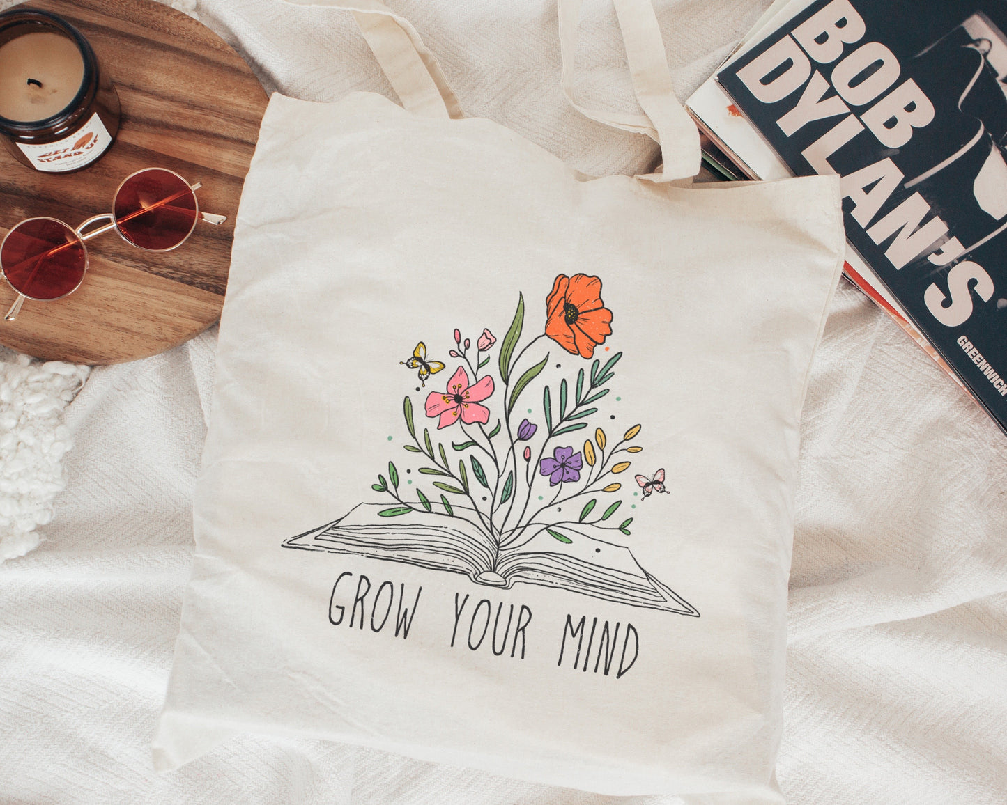 Floral Book Tote Bag, Gift For Reader, Boho Shoulder bag, reusable Book Bag, bookish tote, beach bag, Reusable shopping tote Carry All