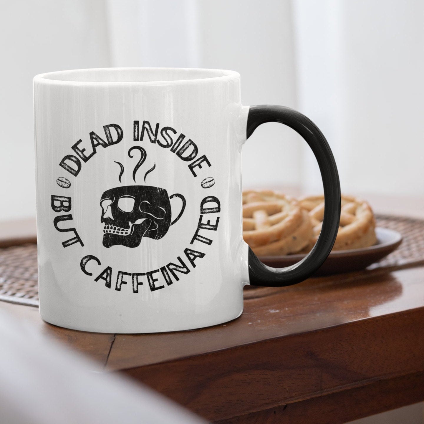 Dead Inside But Caffeinated Color Changing Mug, Coffee Lover Gift Mug, Color Changing Mug, Skull Mug,