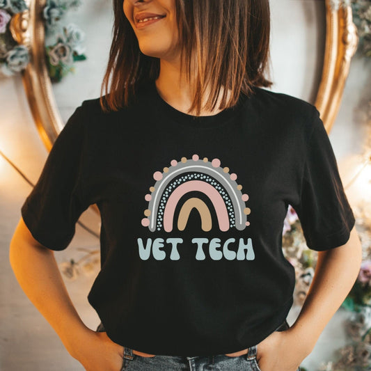 Vet Tech Shirt Rainbow Vet Tech TShirt Gift for Vet Techician Boho Vet Tech Tee Retro Veterinary Technician Gift LVT T-Shirt Gift for LVT