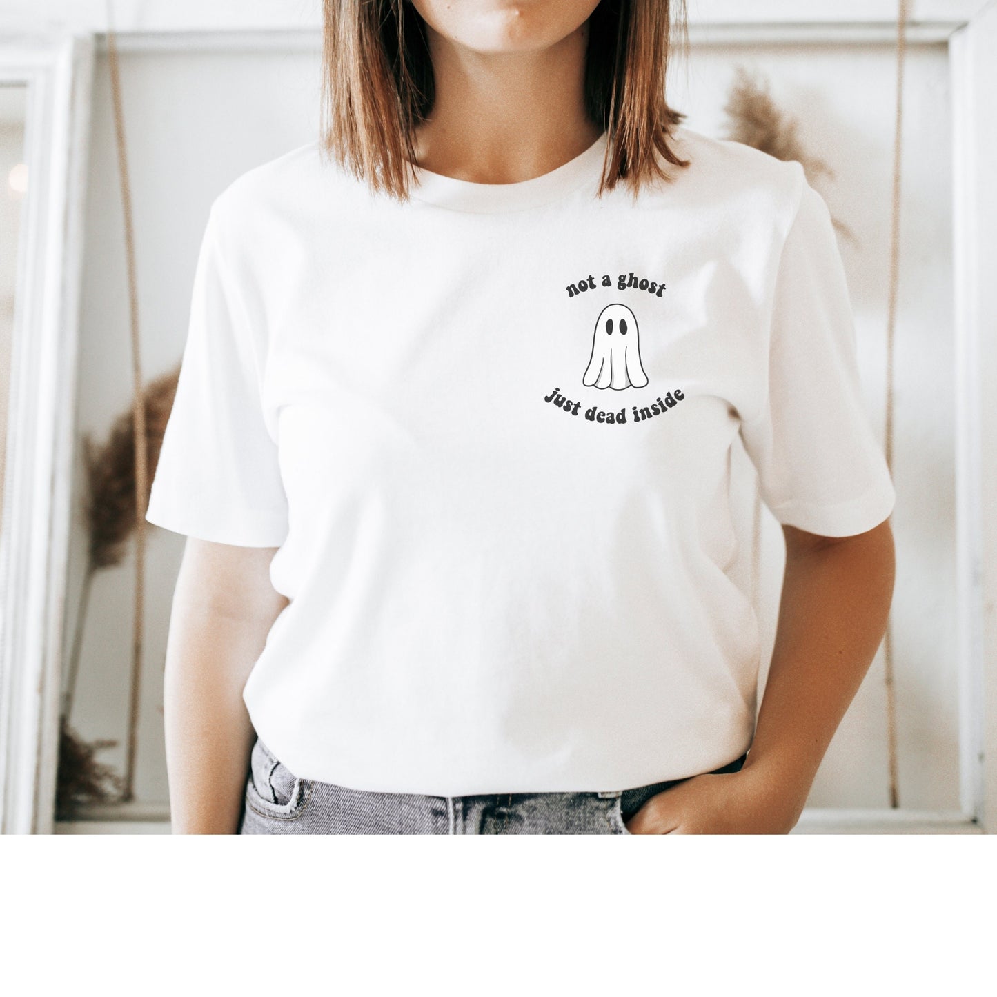 Halloween Pocket TShirt, Ghost Shirt, Not A Ghost Just Dead Inside, Funny Halloween Tee, Minimalistic Halloween, Funny Ghost Tee, Spooky Tee