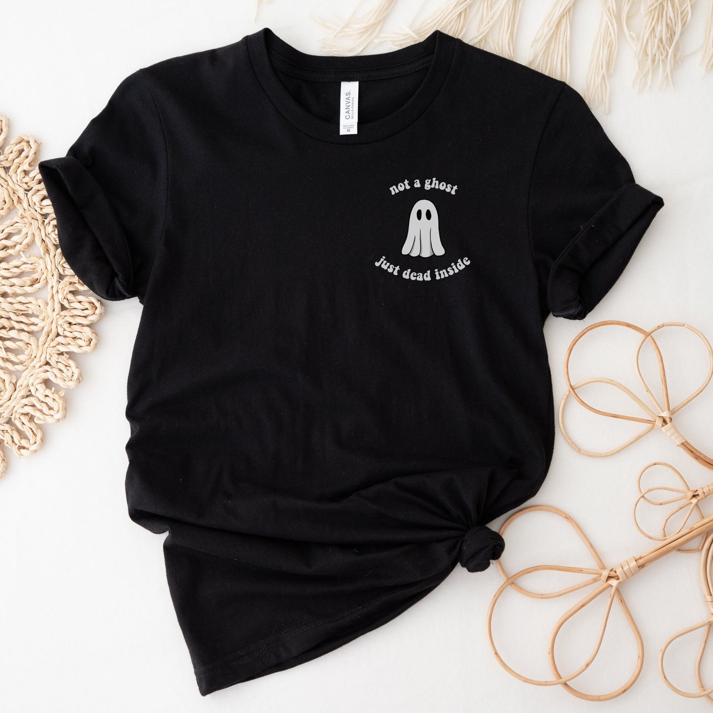Halloween Pocket TShirt, Ghost Shirt, Not A Ghost Just Dead Inside, Funny Halloween Tee, Minimalistic Halloween, Funny Ghost Tee, Spooky Tee
