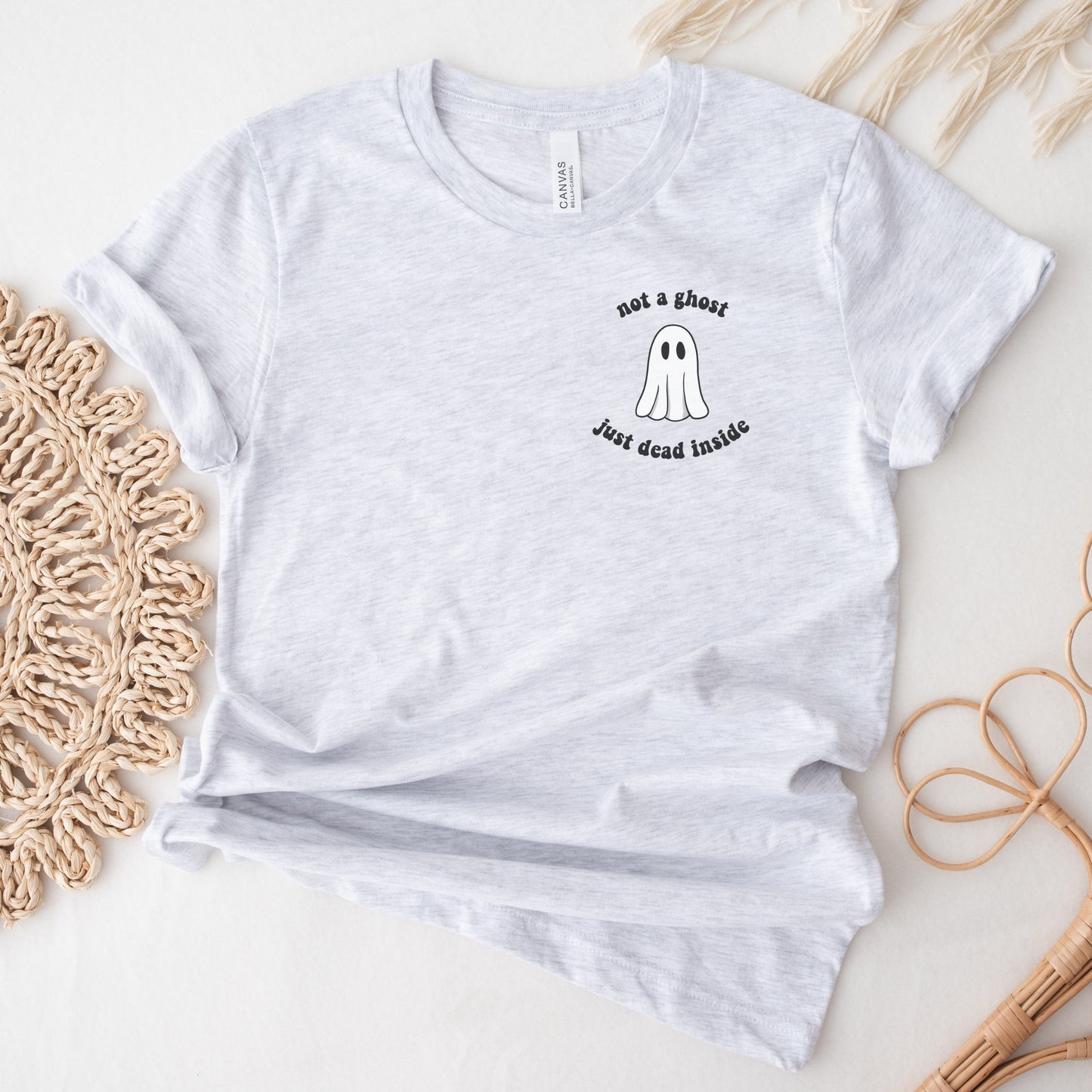 Halloween Pocket TShirt, Ghost Shirt, Not A Ghost Just Dead Inside, Funny Halloween Tee, Minimalistic Halloween, Funny Ghost Tee, Spooky Tee