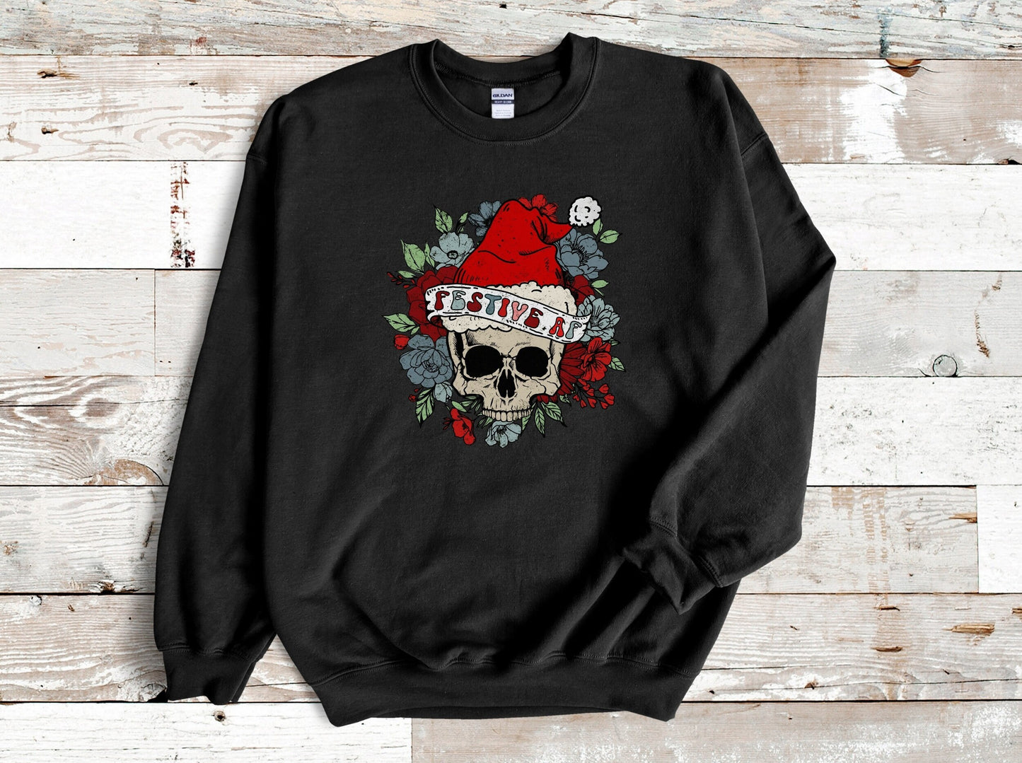 Festive AF Sweatshirt, Christmas Skull Sweatshirt, Goth Christmas, Boho Christmas Shirt, Funny Christmas, Funny Holiday, Floral Christmas
