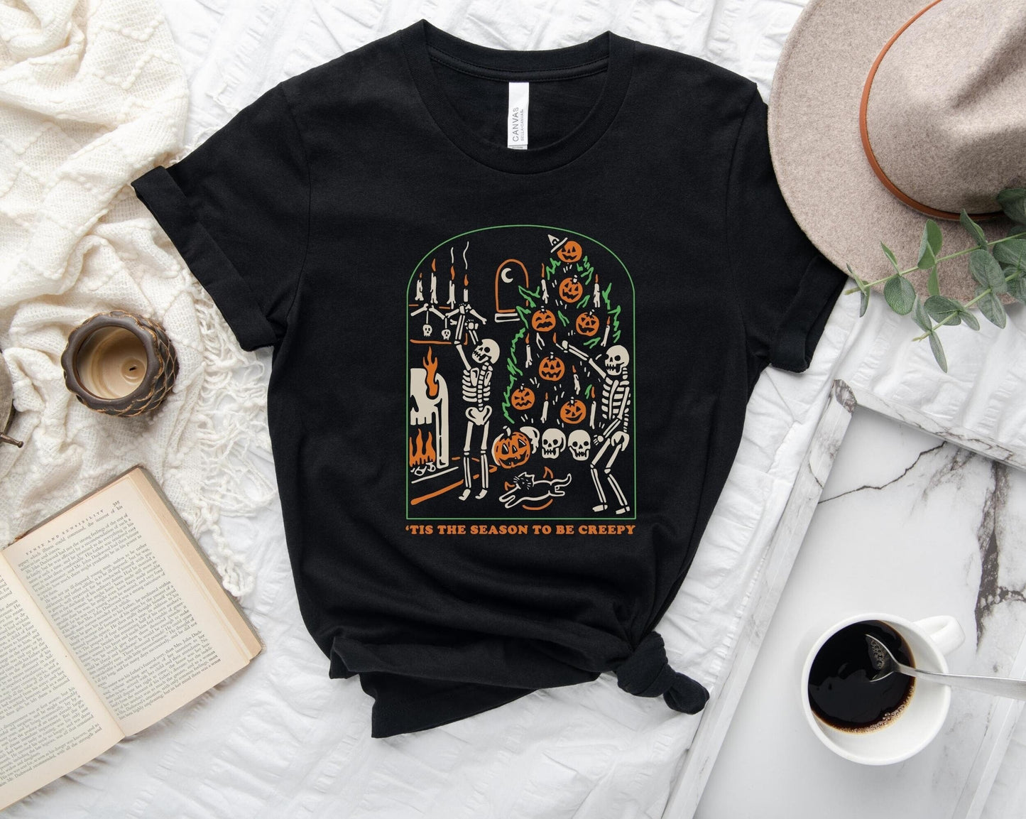 Tis The Season To Be Creepy Skeleton Shirt, Halloween Skeleton TShirt, Halloween Creepy Tee, Funny Halloween Graphic Top, Halloween Clothing