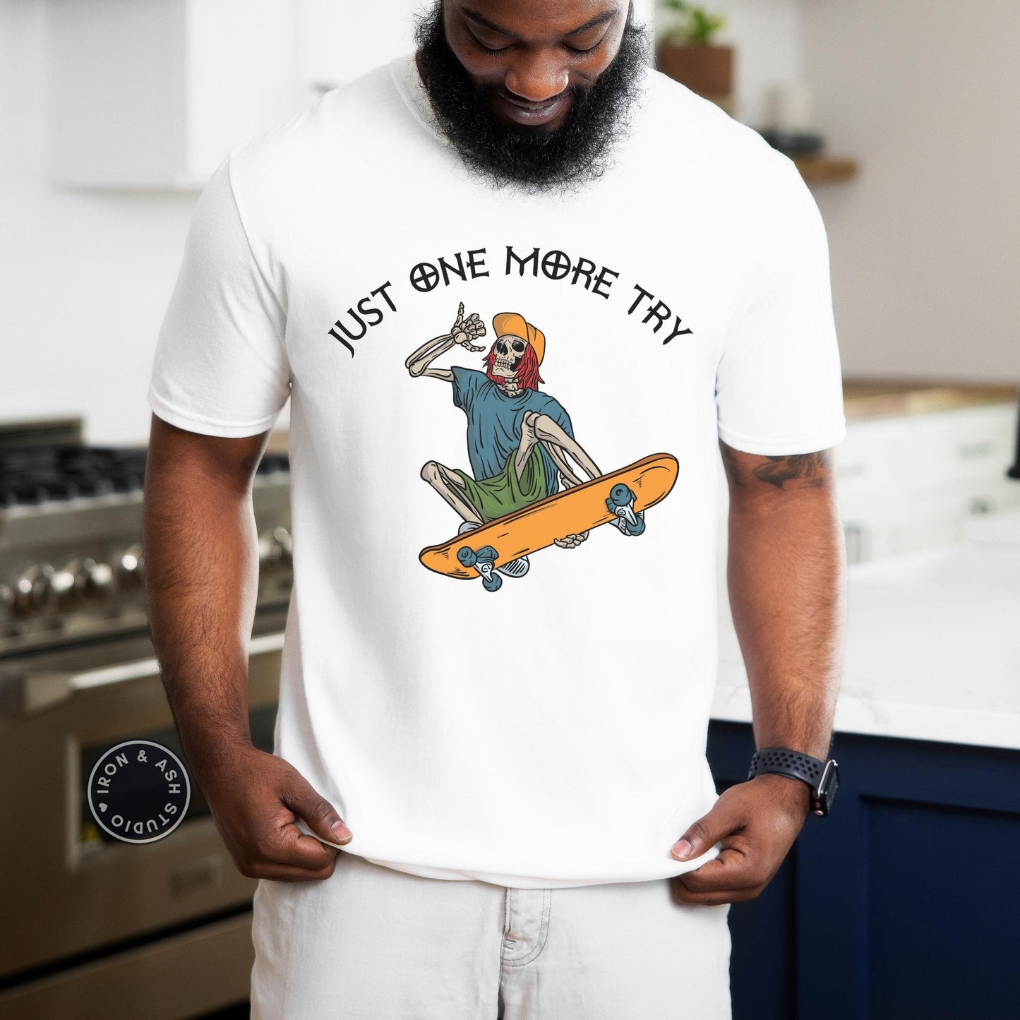 Skateboarder Skeleton Shirt - Skater T-Shirts for Men - Skateboarding Gift - White TShirt