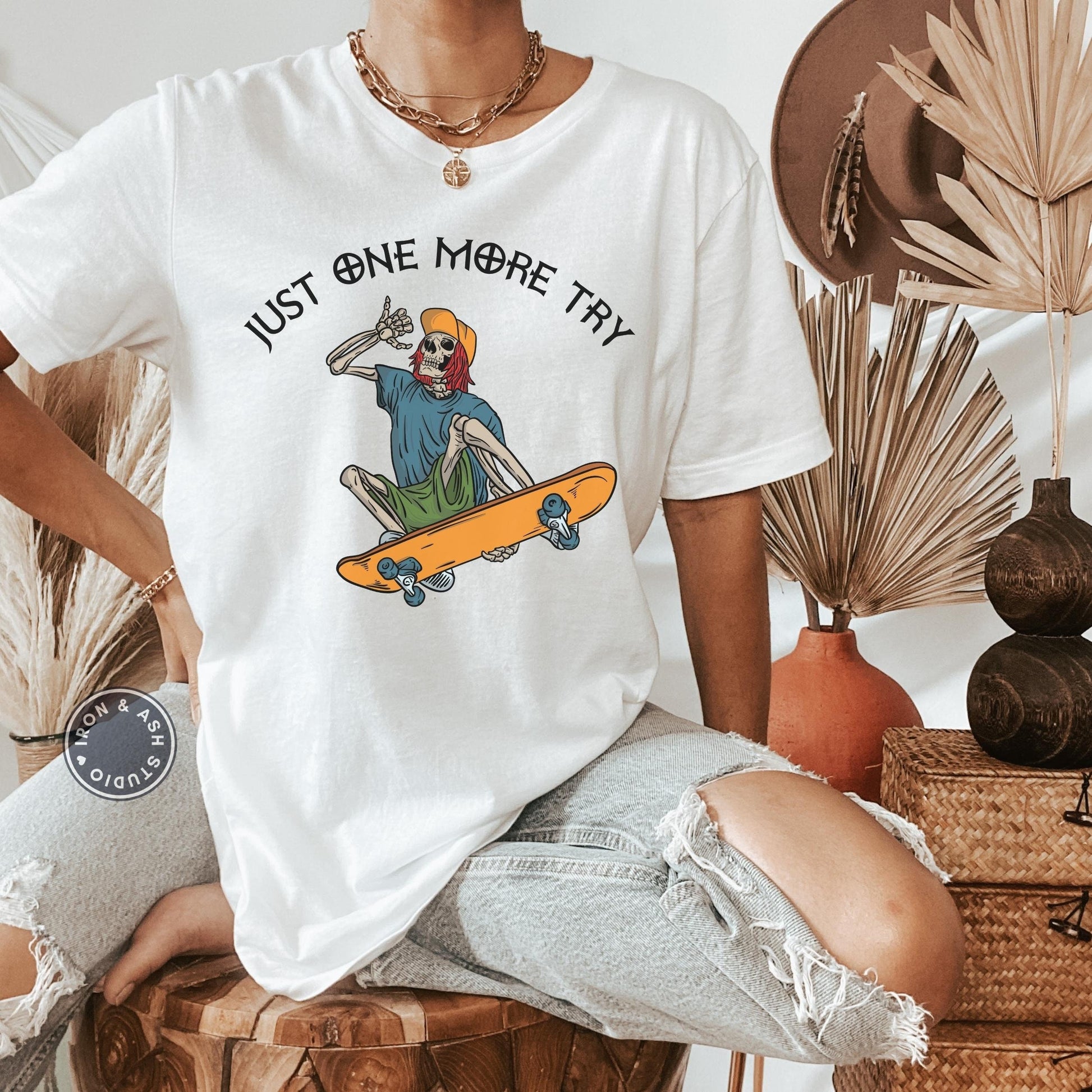 Skateboarder Skeleton Shirt - Skater T-Shirts for Women - Skateboarding Gift - White TShirt