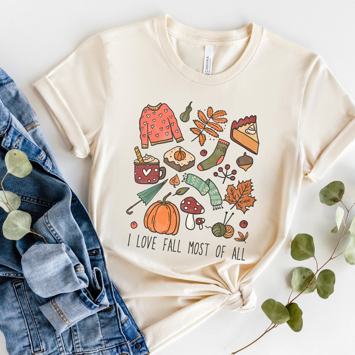 I Love Fall Most Of All Shirt, Fall Doodle Shirt, Fall Crewneck, Fall Shirts for Women, Happy Fall Y'all, Hello Fall T-Shirt, Hello Autumn